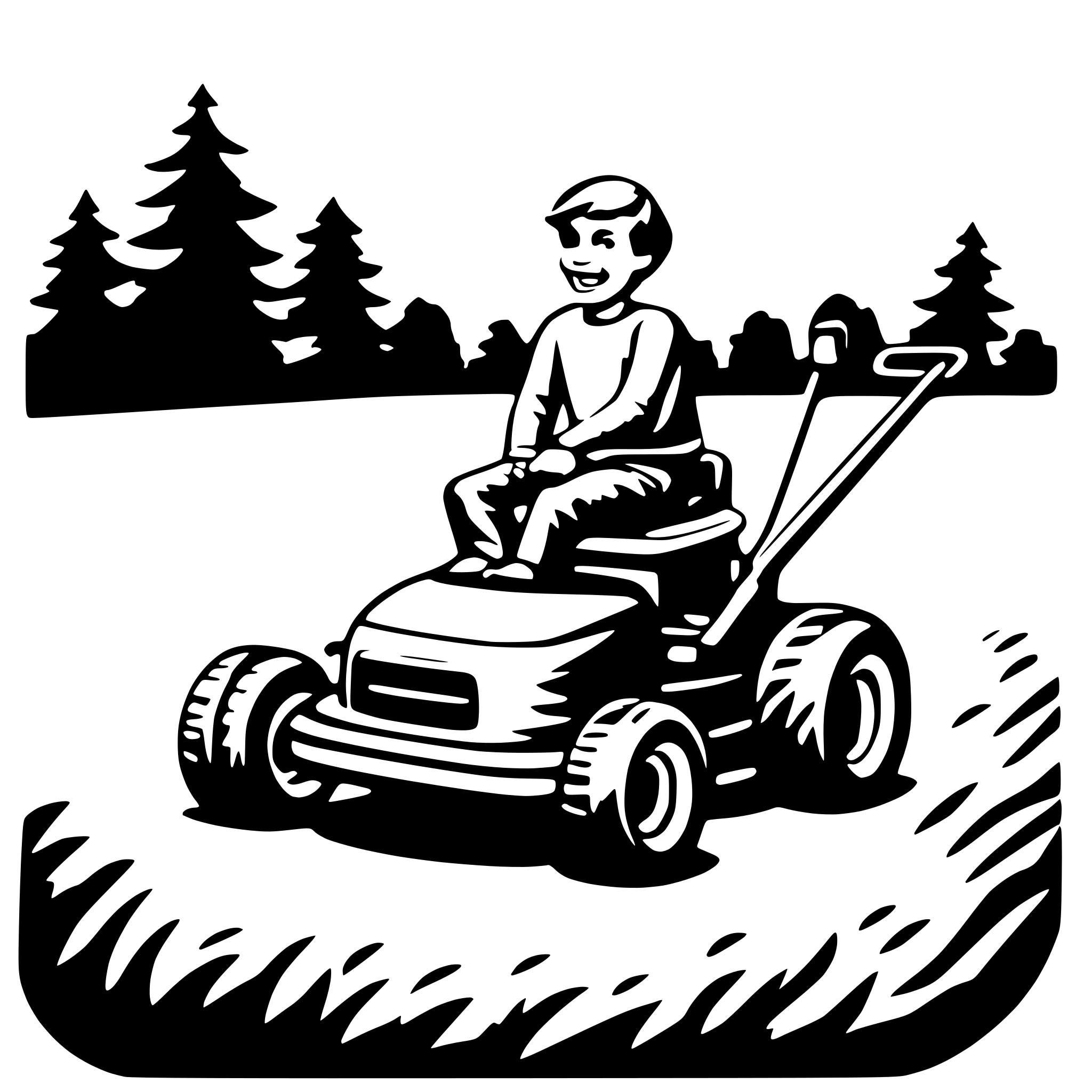 AI-generated SVG of 'funny flying man lawn mower'