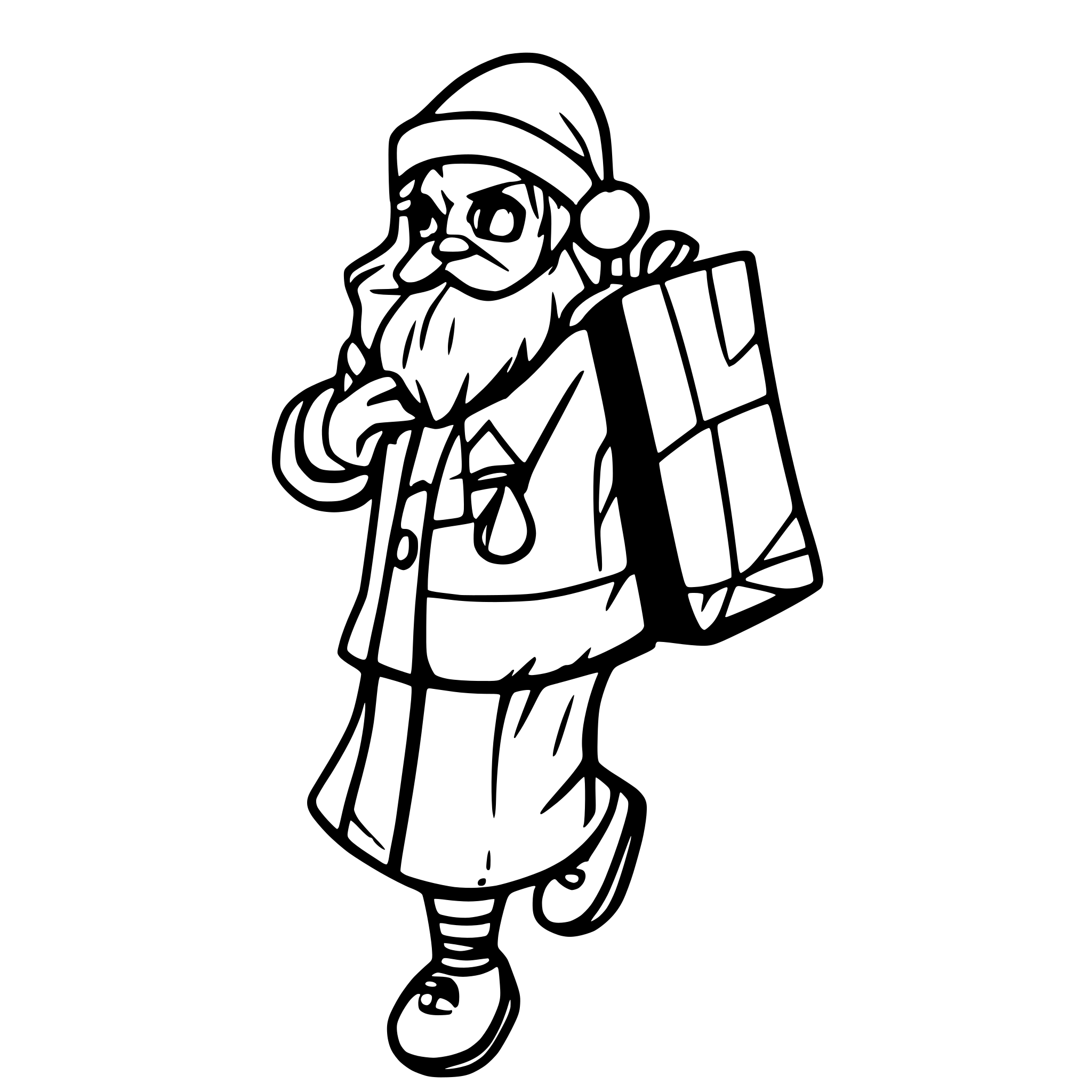 AI-generated SVG of a Generate a Santa Claus who is walking and carrying his sack of presents on his back.