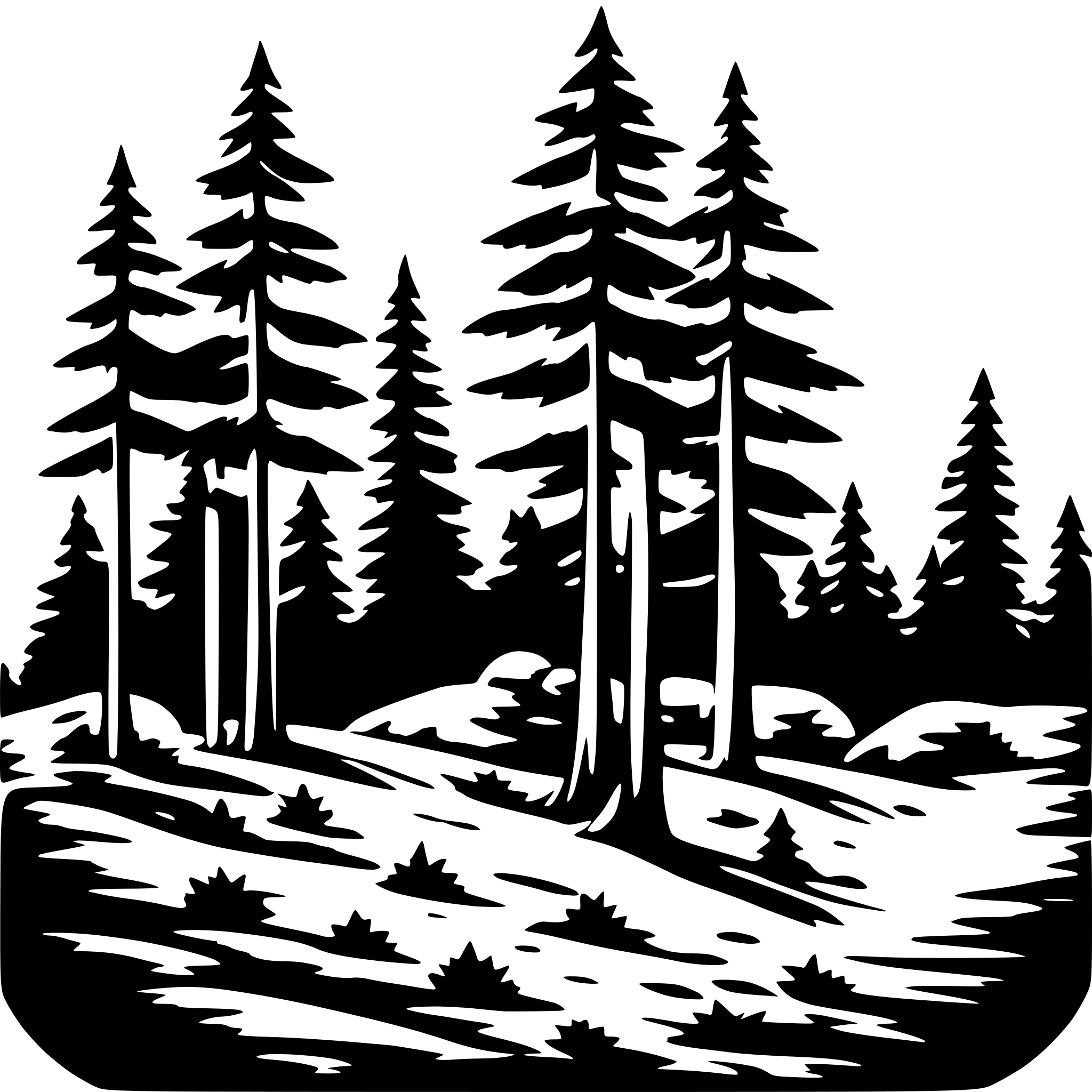 AI-generated SVG of a forest scene, pines, many needles
