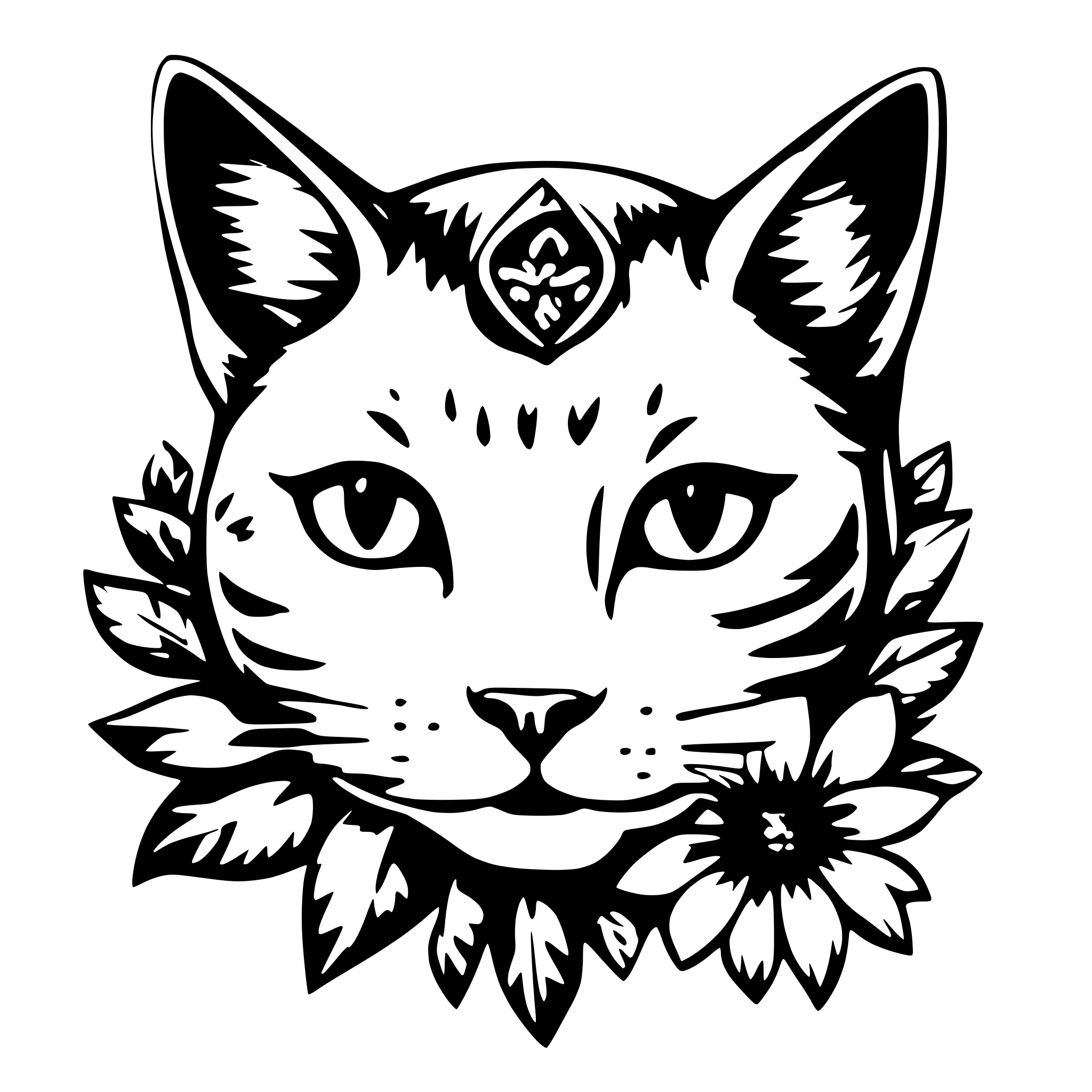 AI-generated SVG of 'cat face and flower'