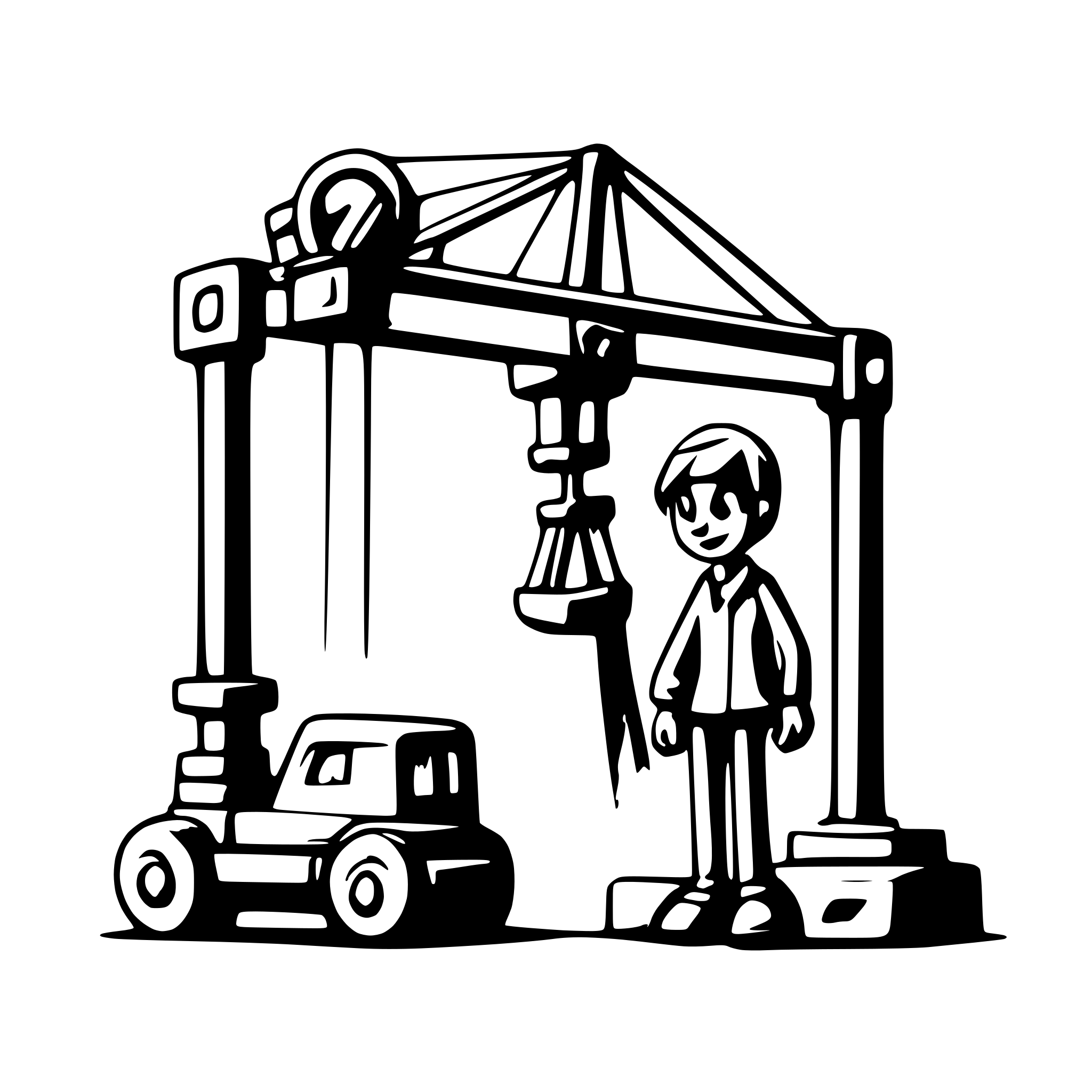 AI-generated SVG of a form builder like a cartoony crane with pople who helps build this surrealistic form in website with fields and evenything