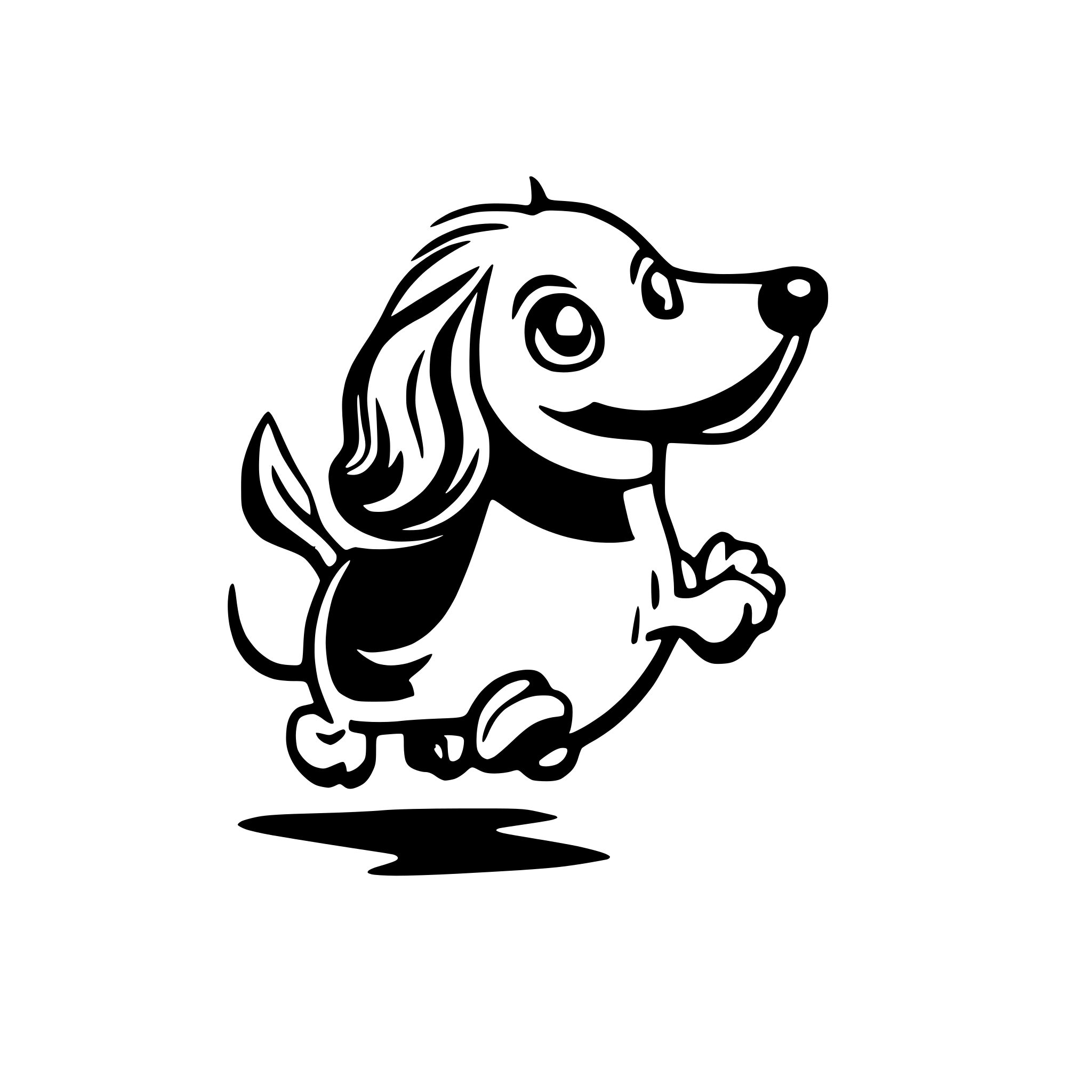 AI-generated SVG of a Happy long cartoon style wired hair dachshund, with a beard, jumping