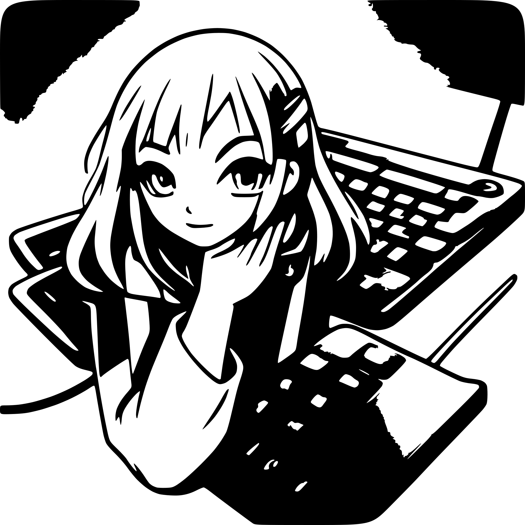 AI-generated SVG of a 2d anime girl pressing keyboar button