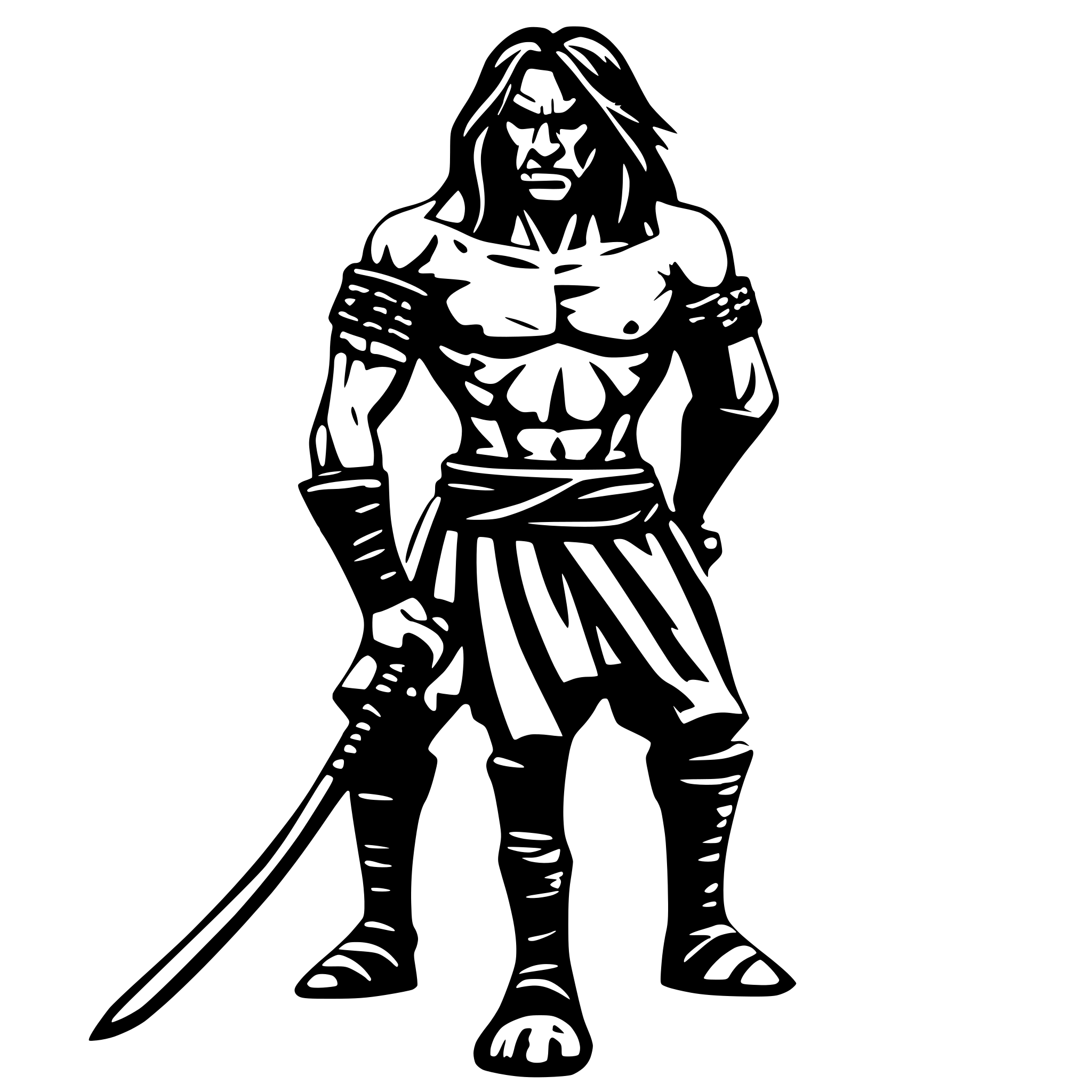 AI-generated SVG of 'make something like a Kratos of god of war with a samurai hair and katana showing angry on face all body many muscle'