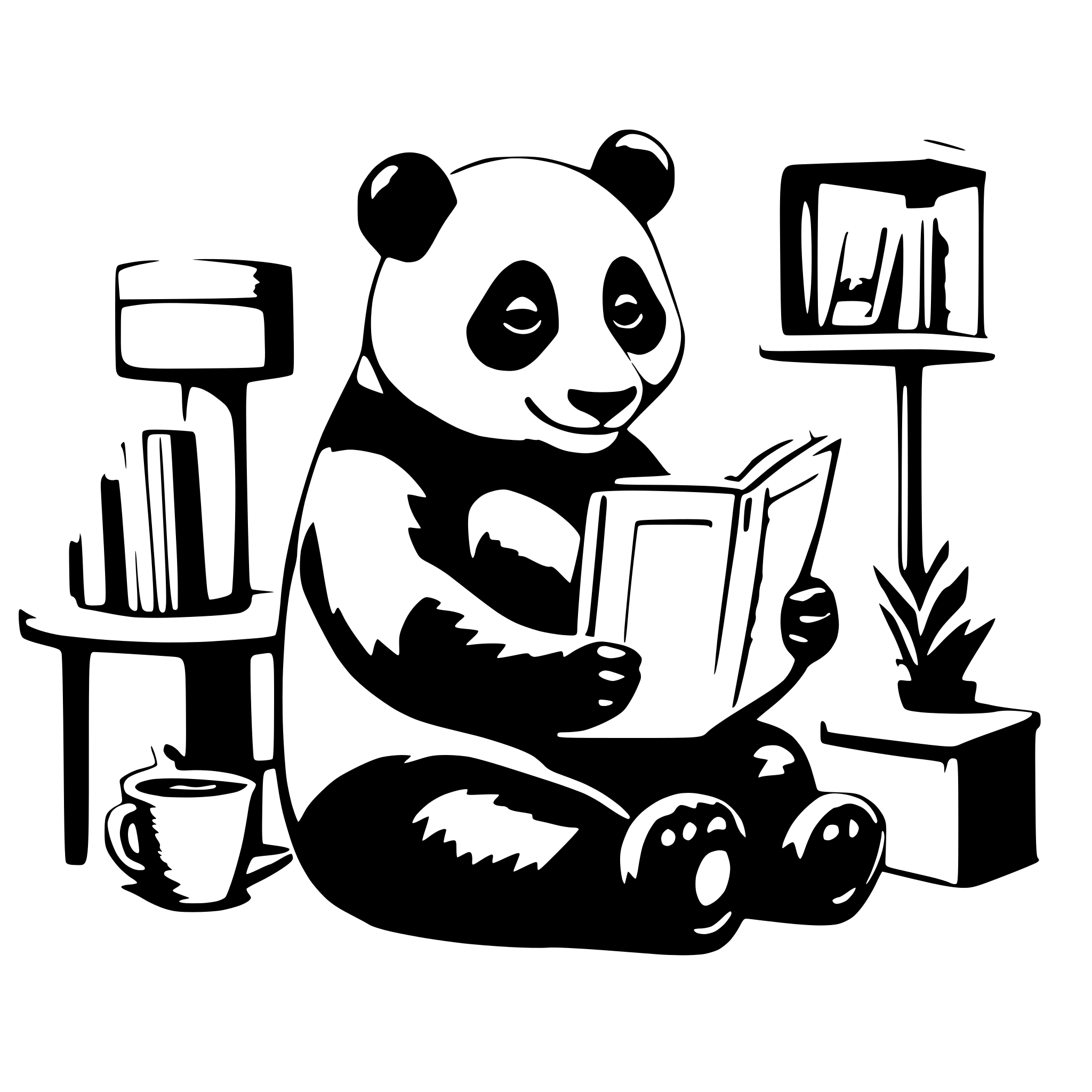 AI-generated SVG of a a panda ,sit in the bedroom,read a book
