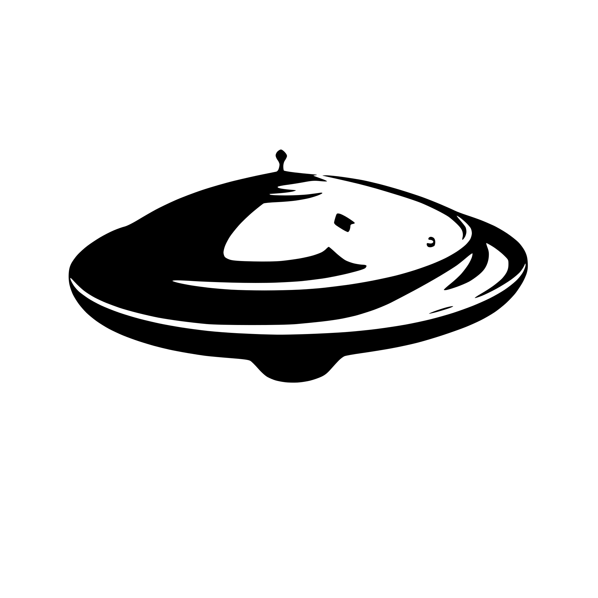 AI-generated SVG of a UFO Flying saucer simple flying overhead and imposing. White on black