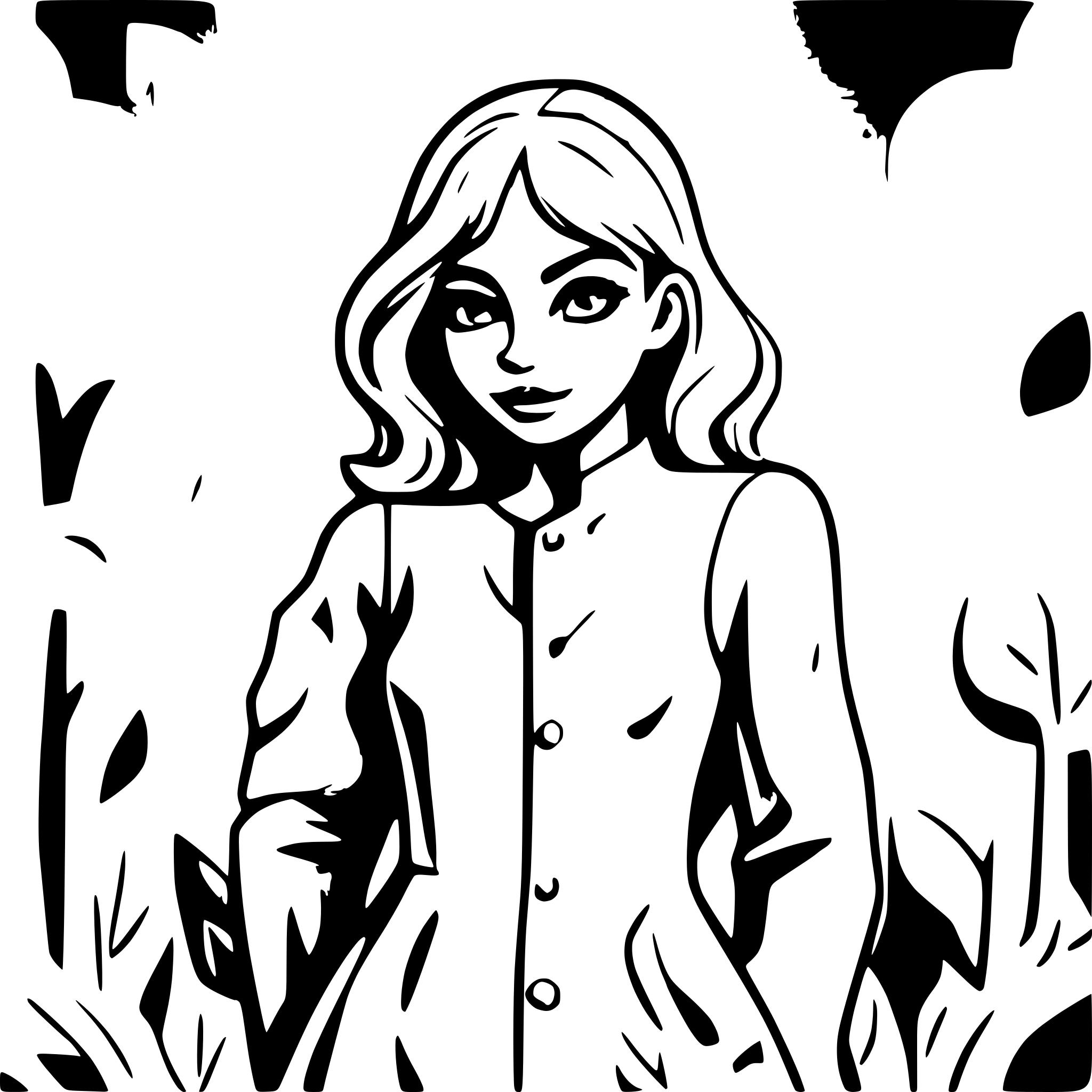 AI-generated SVG of a A sad lady standing in a garden