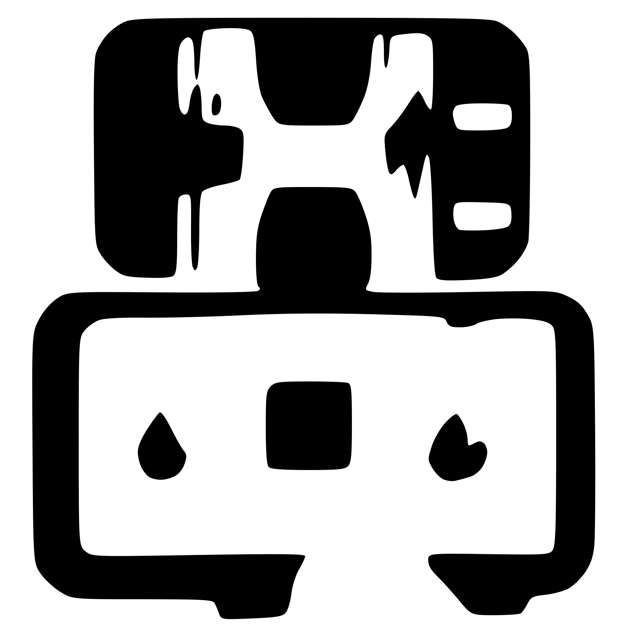 AI-generated SVG of a Create a simple application logo in size 256x256: transparent on the outside, with a blue rounded frame, a dark background inside, and Scratch-like programming blocks on it.