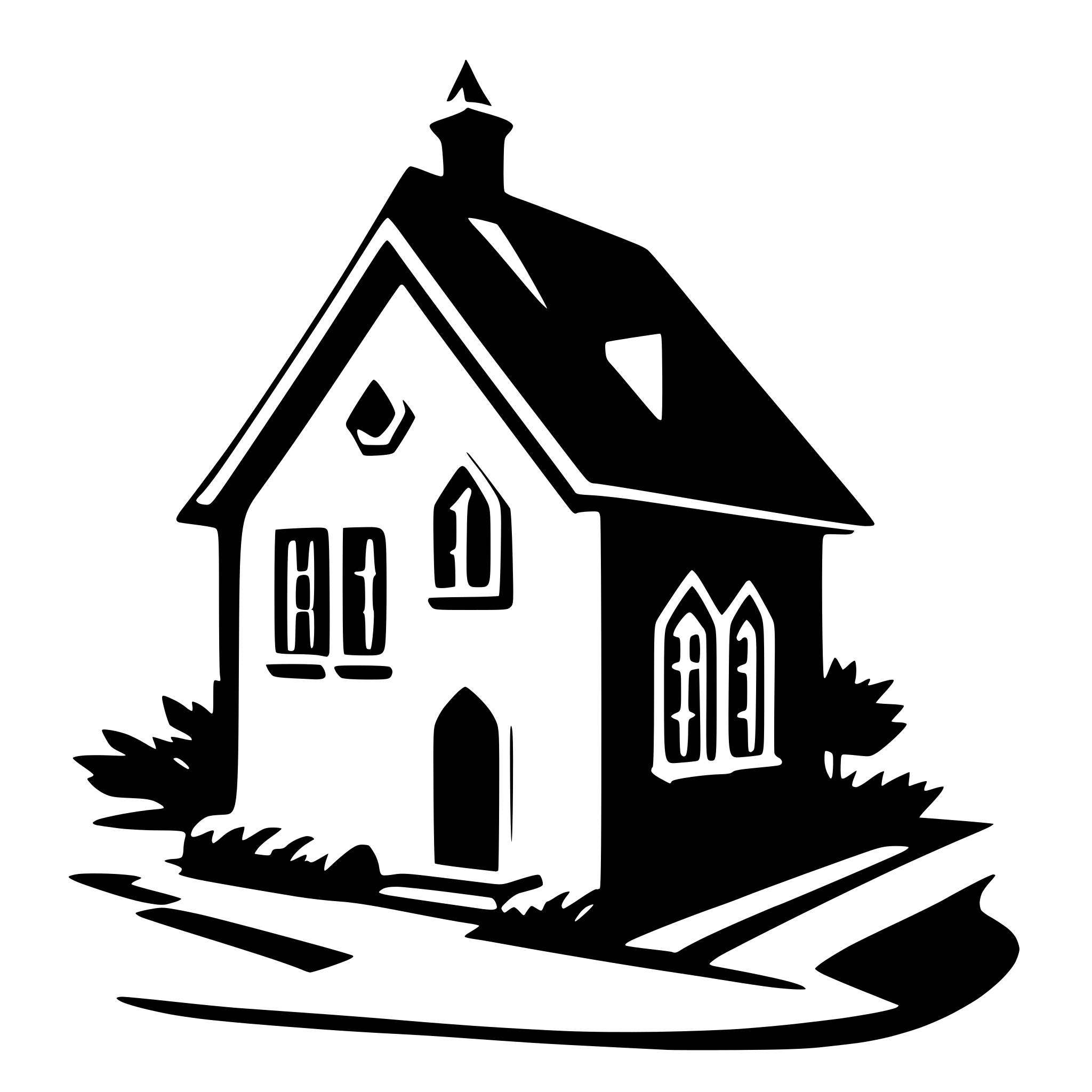 AI-generated SVG of 'The image is a black and white silhouette of a house. The house is in the shape of a rectangle with a pointed roof and a small chimney on the right side. The front of the house has a small window on the left side, which is slightly open.'