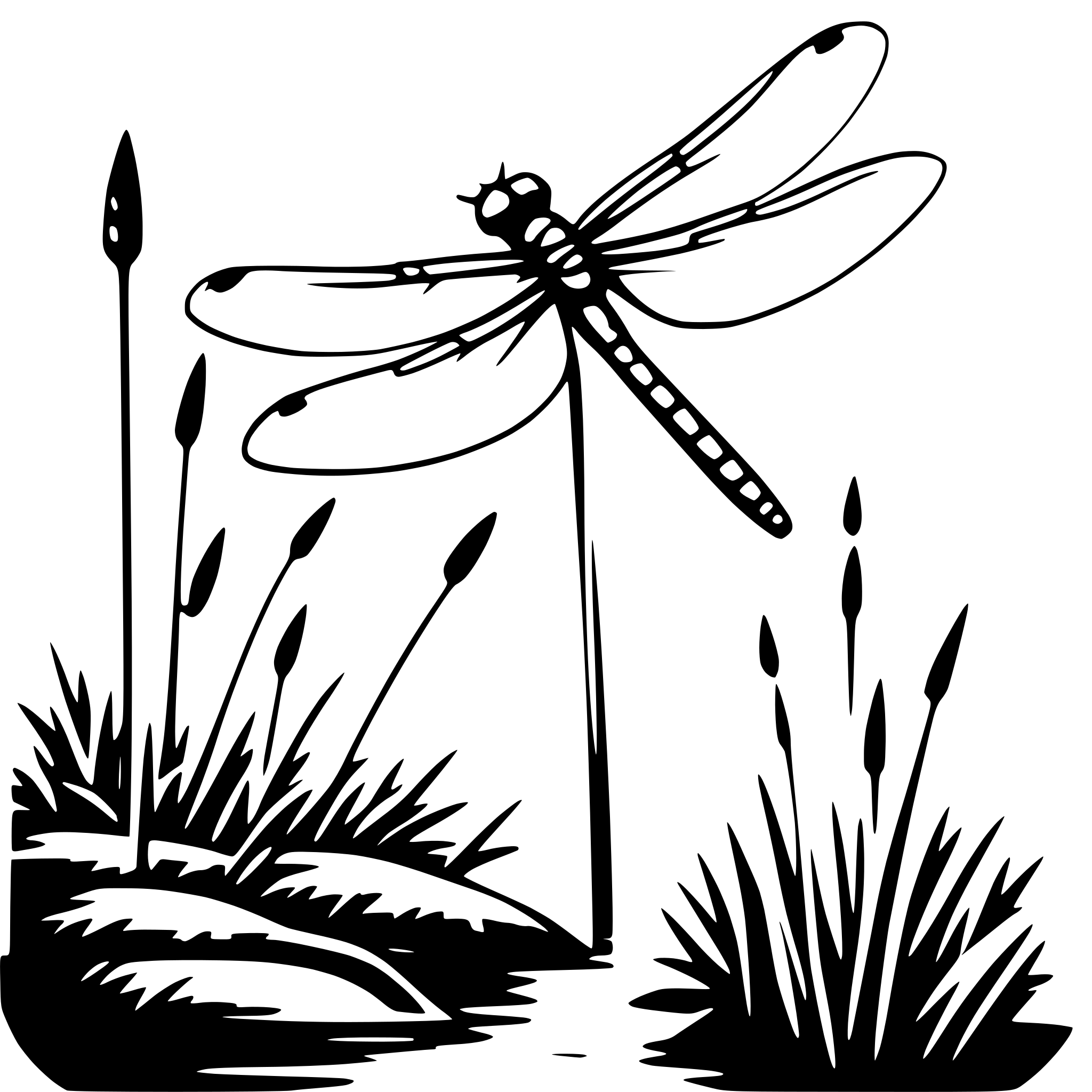 AI-generated SVG of 'dragonfly and reeds'