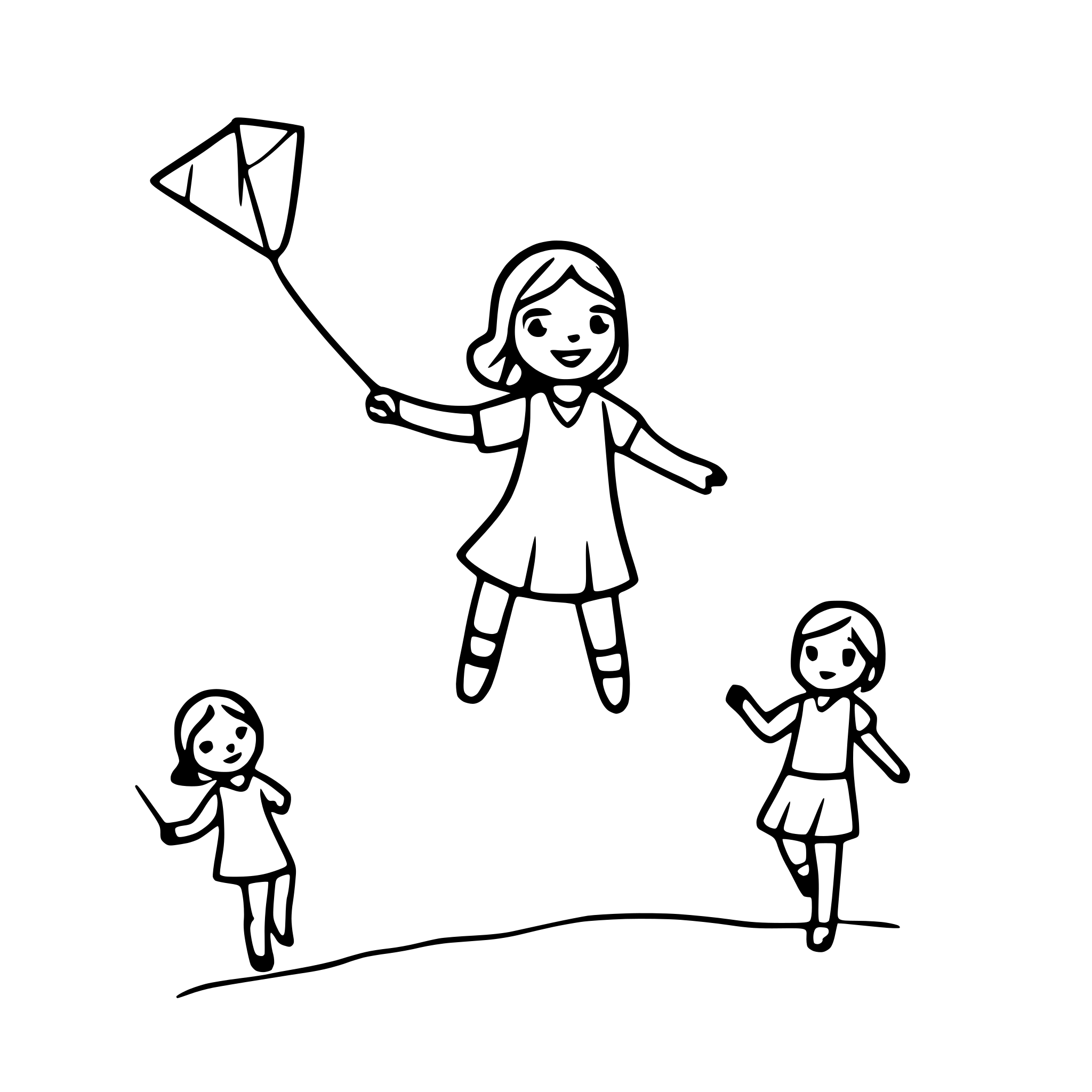 AI-generated SVG of 'children flying kites'