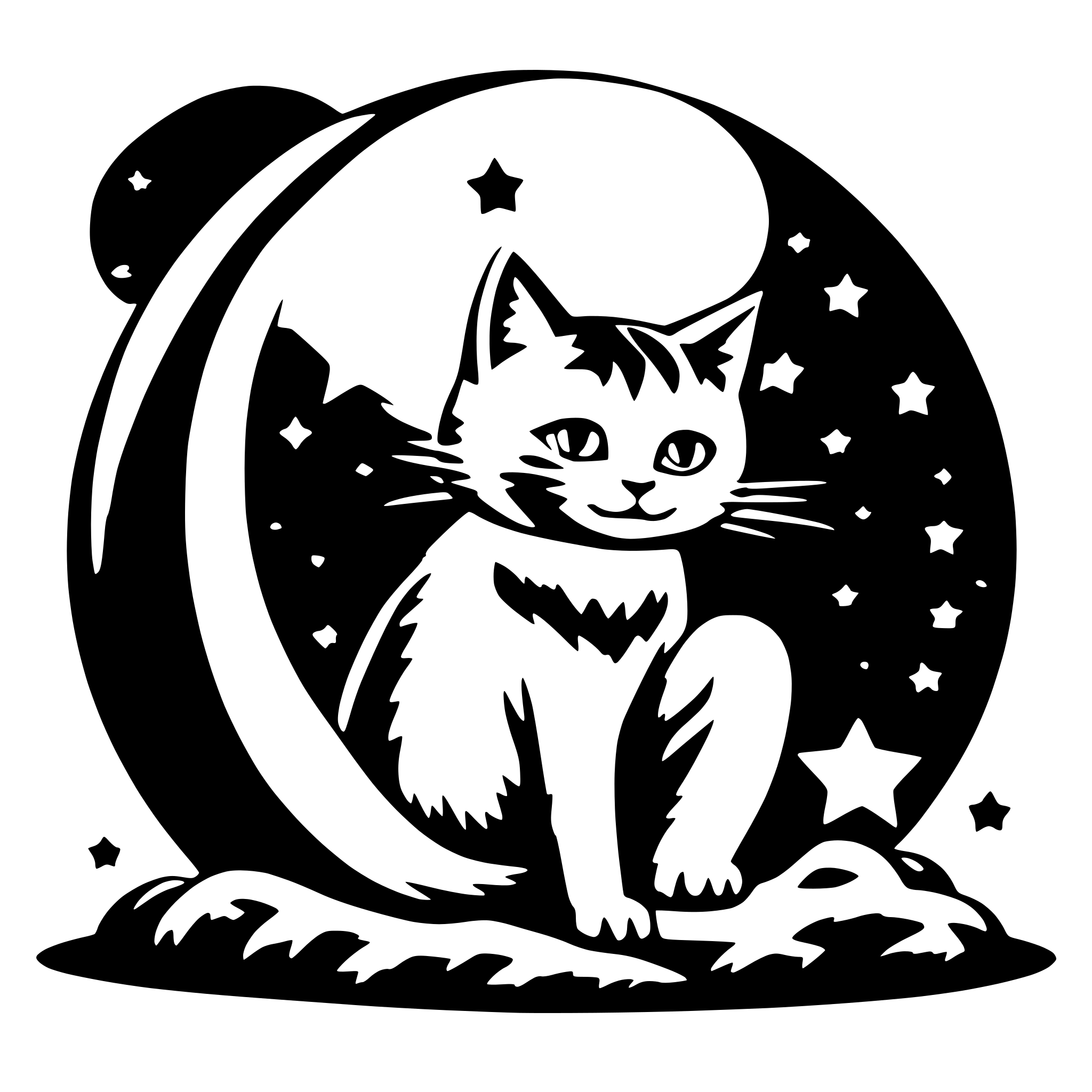 AI-generated SVG of a childish, cat on moon, stars around