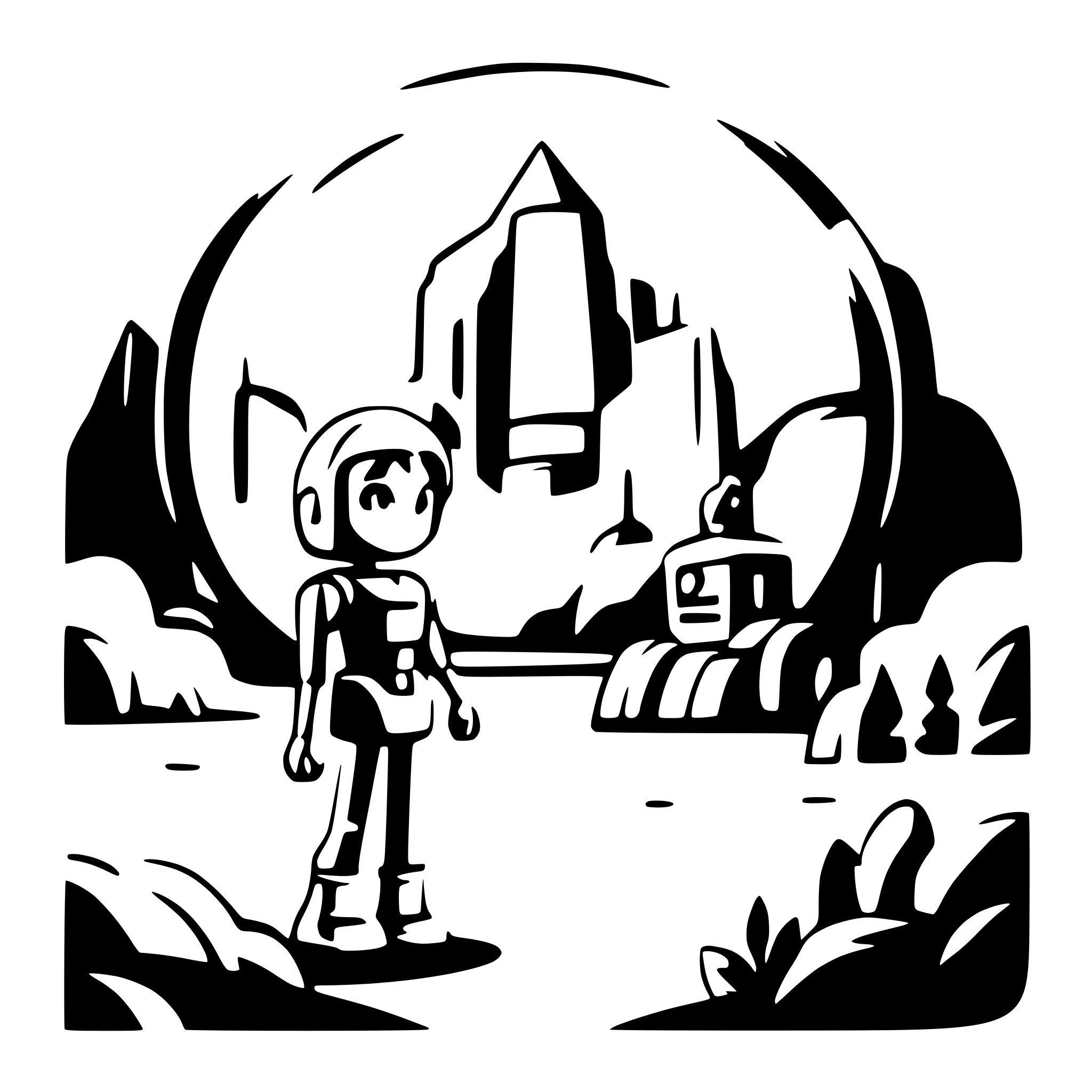 AI-generated SVG of a Futuristic Landscape with robots, kid's paradise