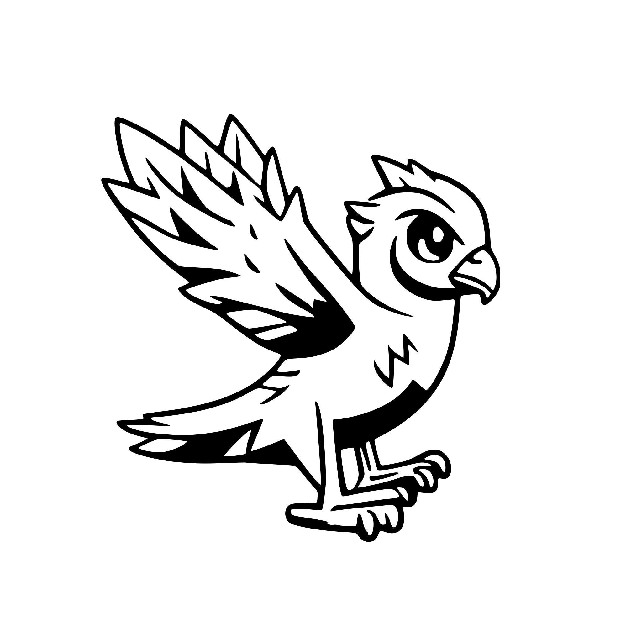 AI-generated SVG of 'side profile of a cartoon falcon flying with its legs tucked'