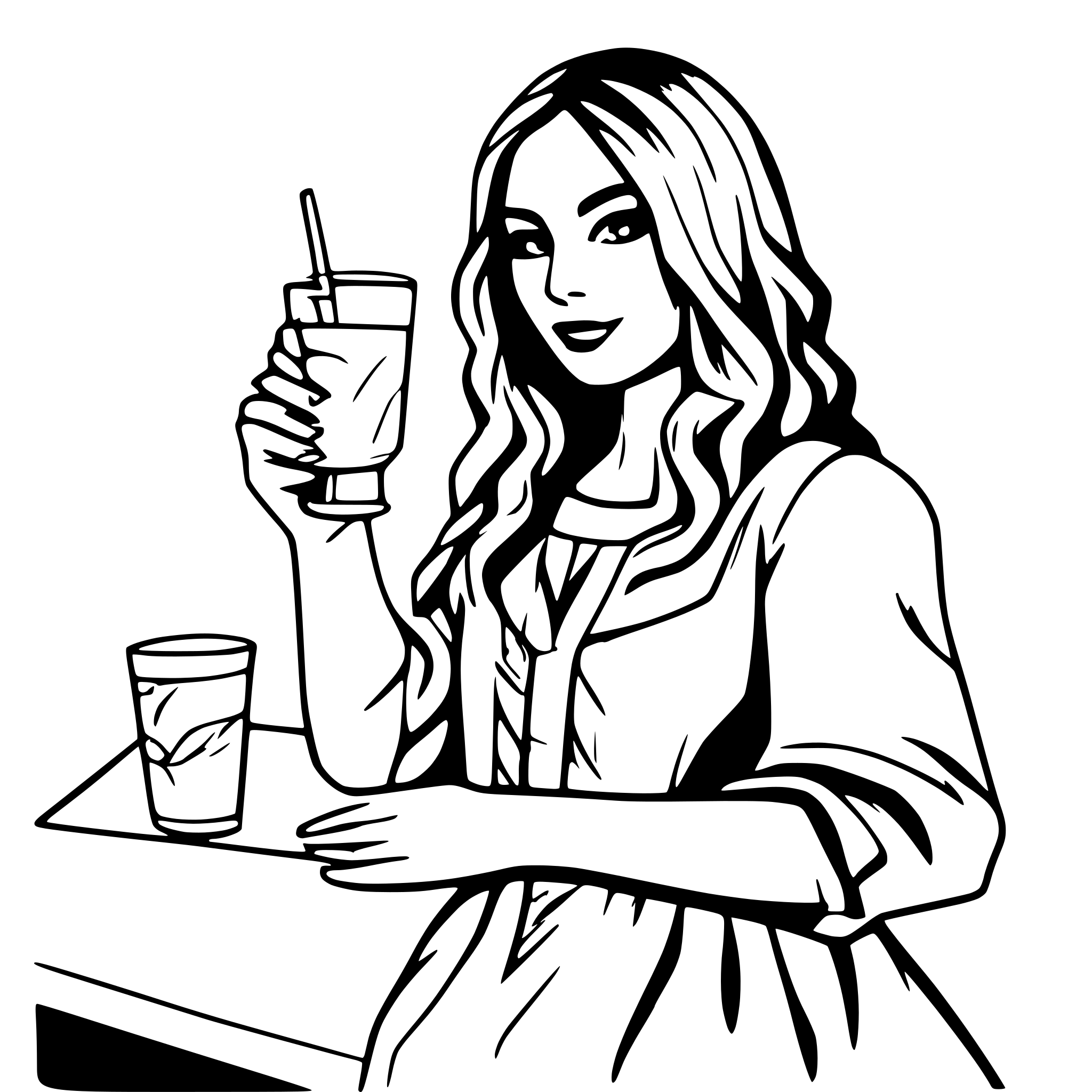 AI-generated SVG of a mona lisa drinking juice in her iconic pose. Do not change the pose. Retain the structure.