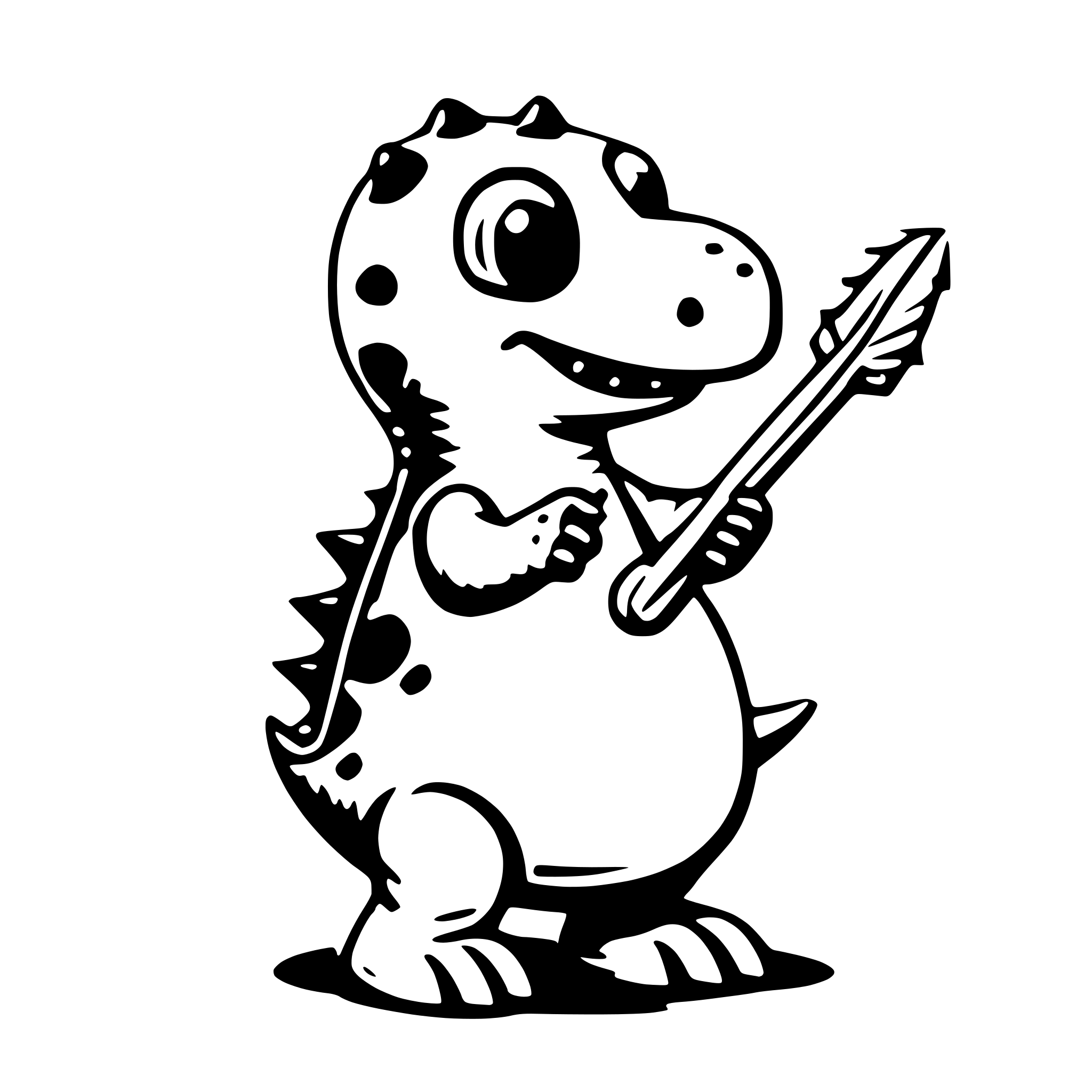 AI-generated SVG of 'cute dino playing with drumsticks'