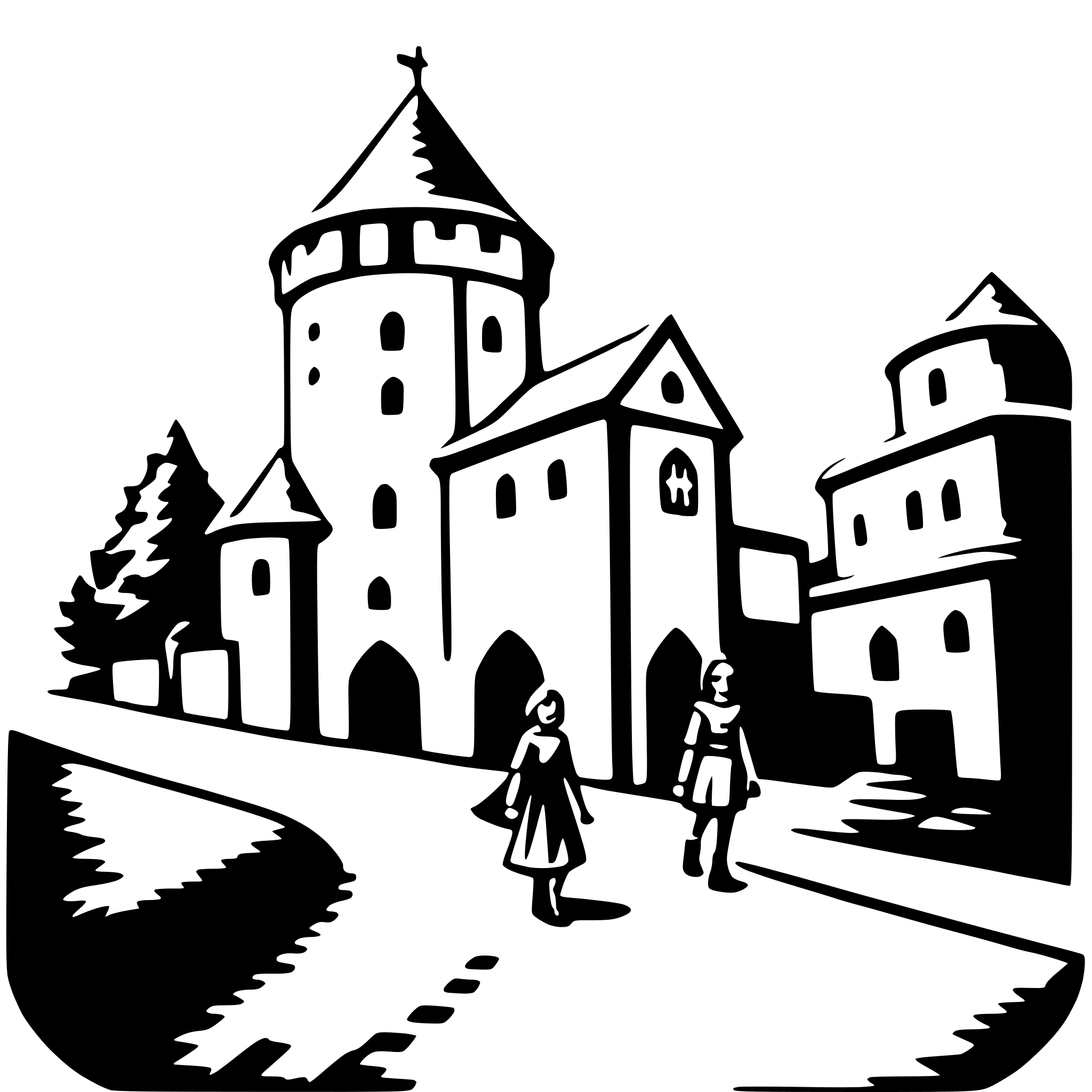 AI-generated SVG of 'exploring medieval town'