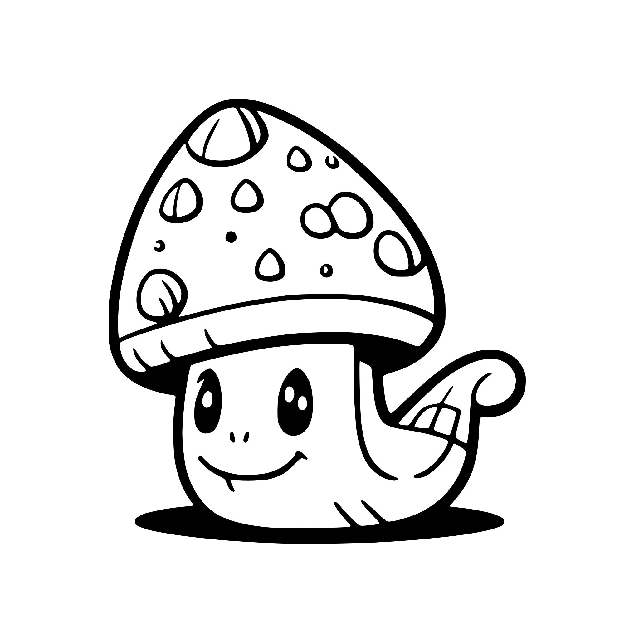 AI-generated SVG of a a happy snail carrying a colorful mushroom