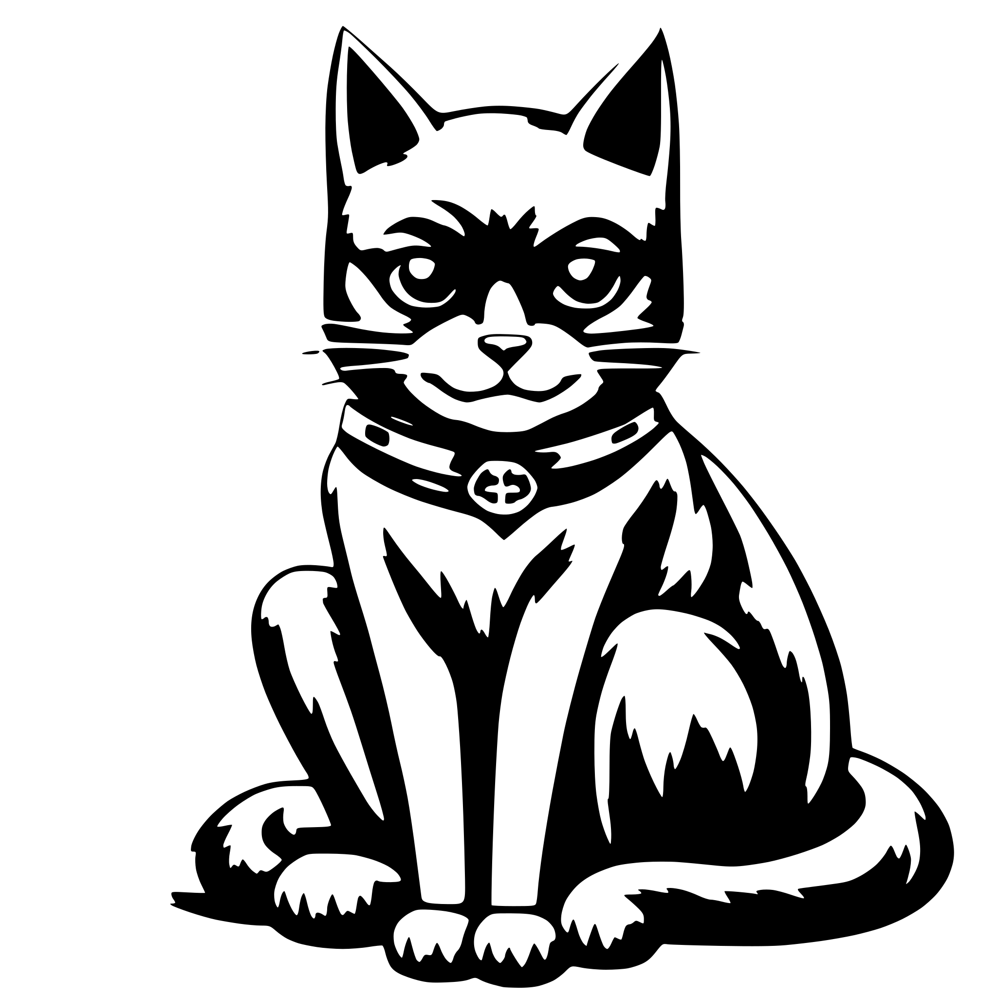 AI-generated SVG of a A cat wearing a Batman mask. She sits all the way front. AI-generated SVG of a A cat wearing a Batman mask. She sits all the way front.