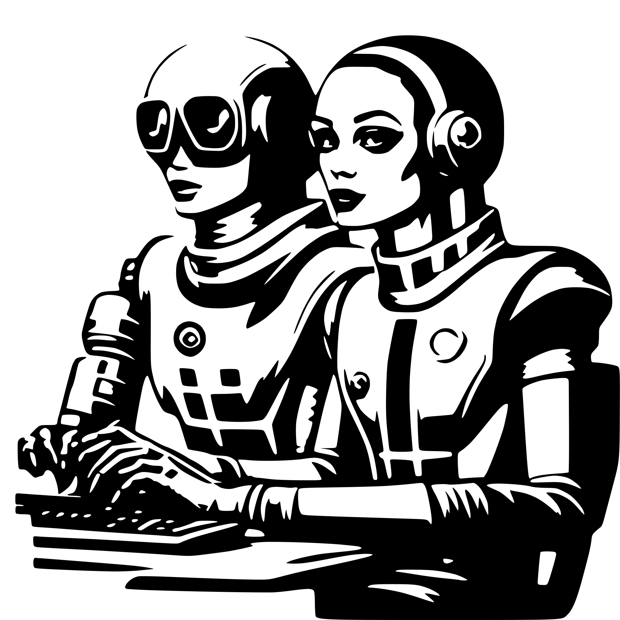 AI-generated SVG of a retro futuristic cyborgs using computers