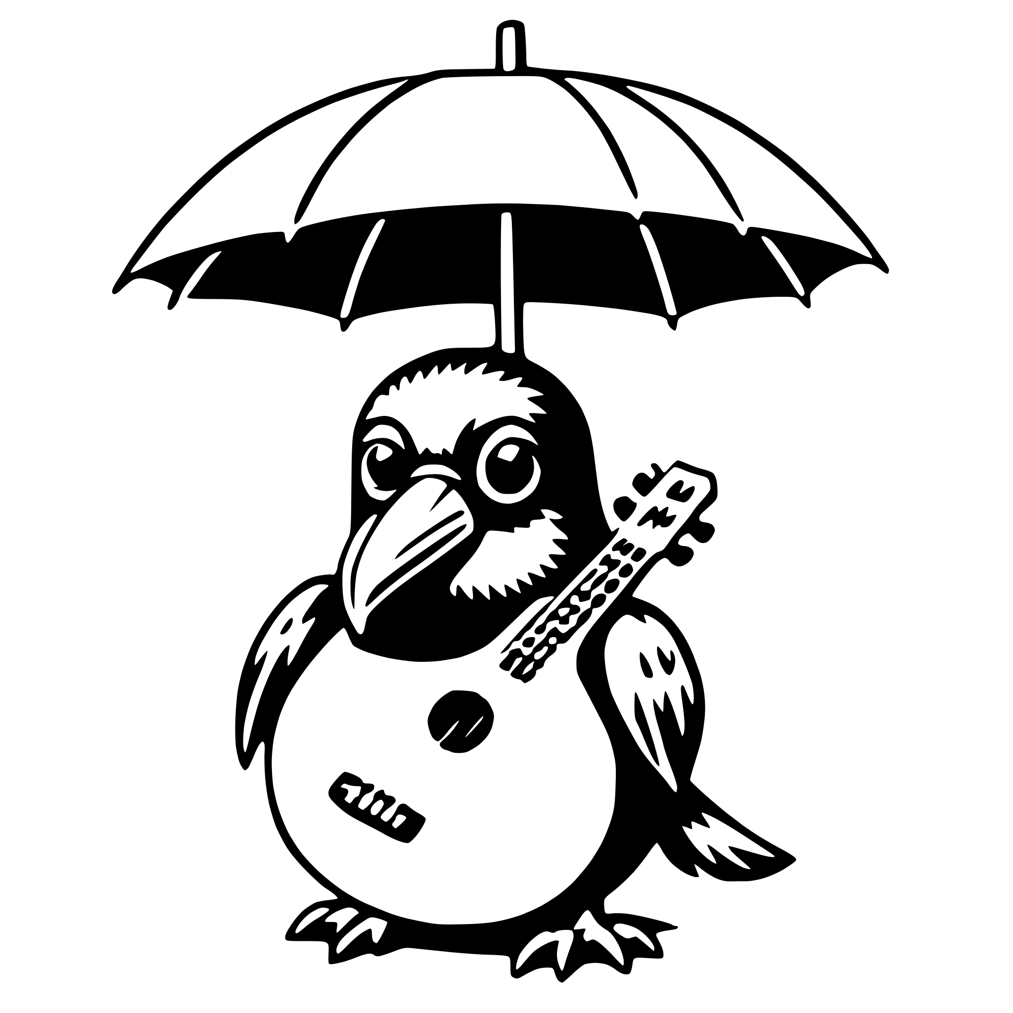 AI-generated SVG of a umbrella bird with ukulele