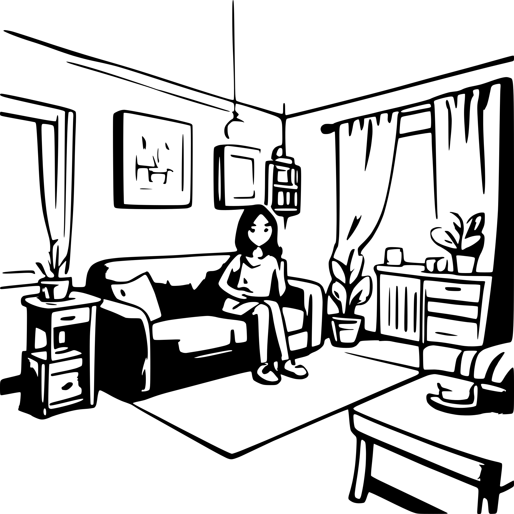 AI-generated SVG of a the living room of a very caring person. Do not draw the person just the room.