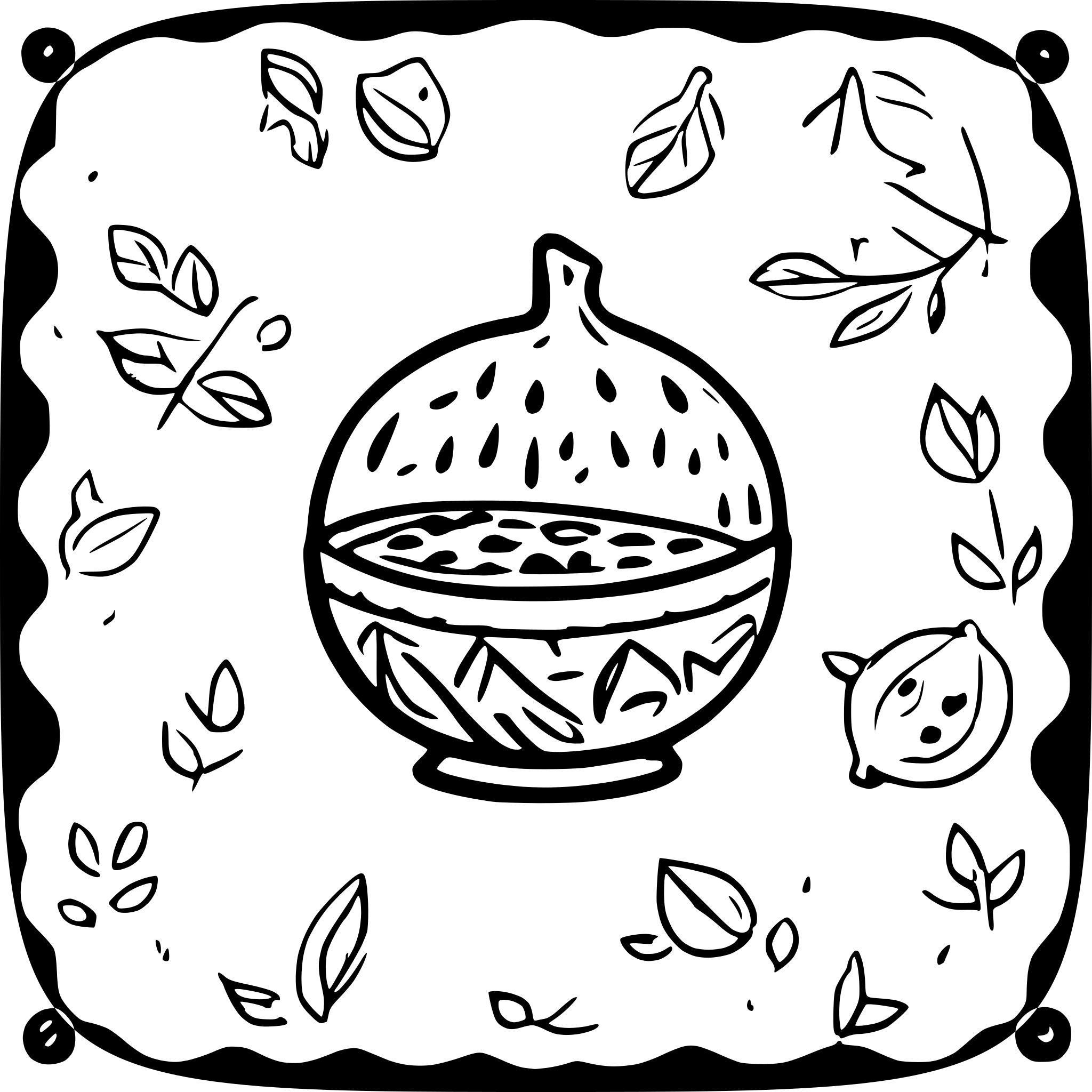 AI-generated SVG of a round decoration; persian yalda theme; red, gold, blue; turquoise stone art; symbols of pomegranates, watermelon, dates, grapes, figs; persian tapestry; single candle; line art; simple; single color; cartoon;