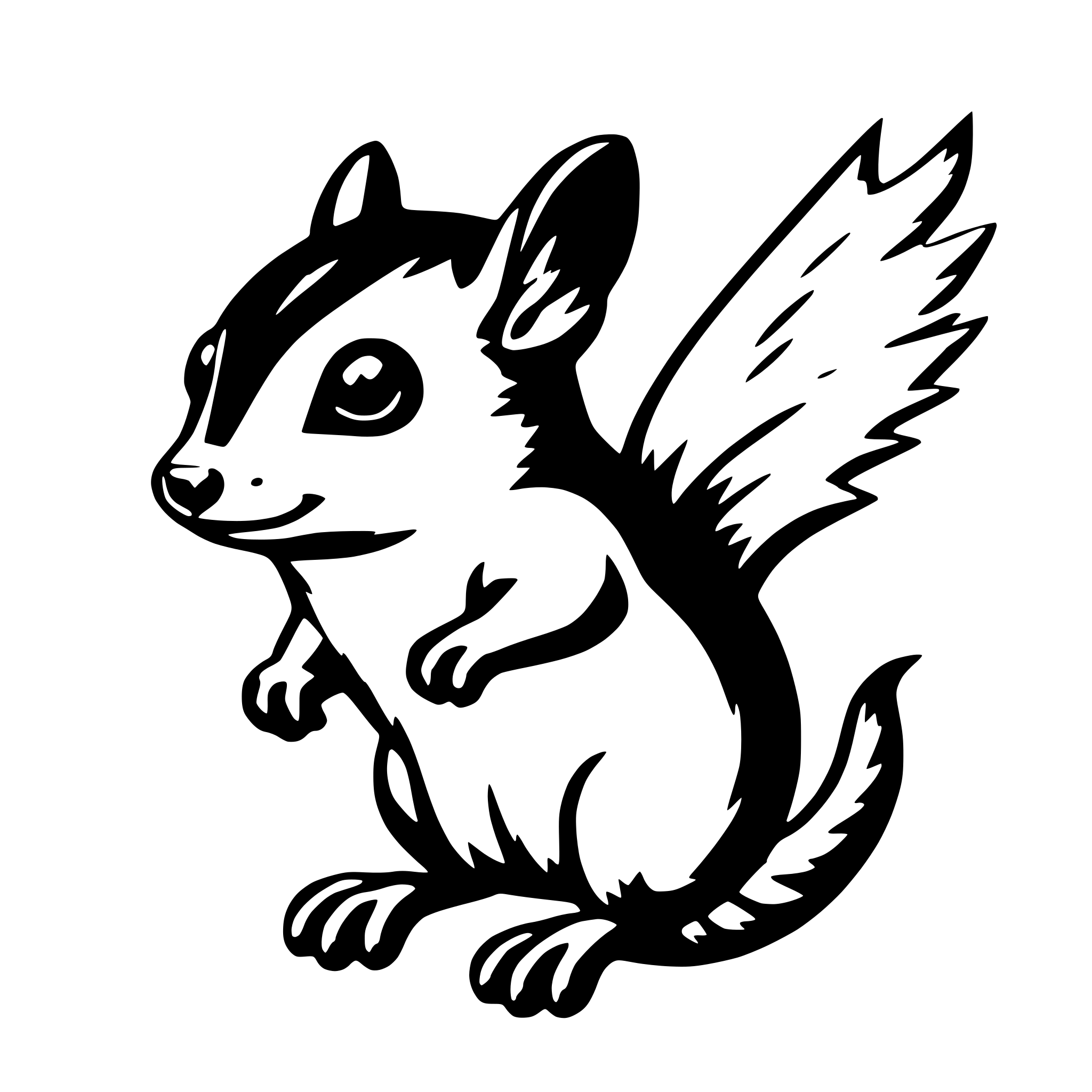 AI-generated SVG of a A 2D style, colorful flying squirrel