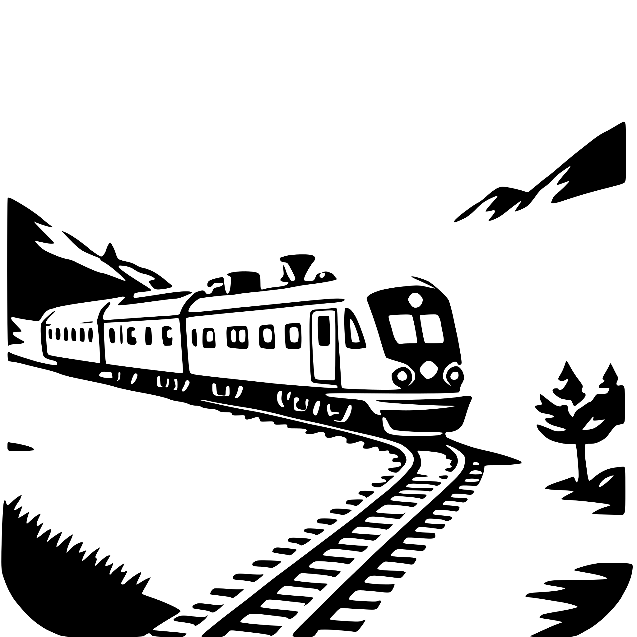 AI-generated SVG of a train ride through mountains
