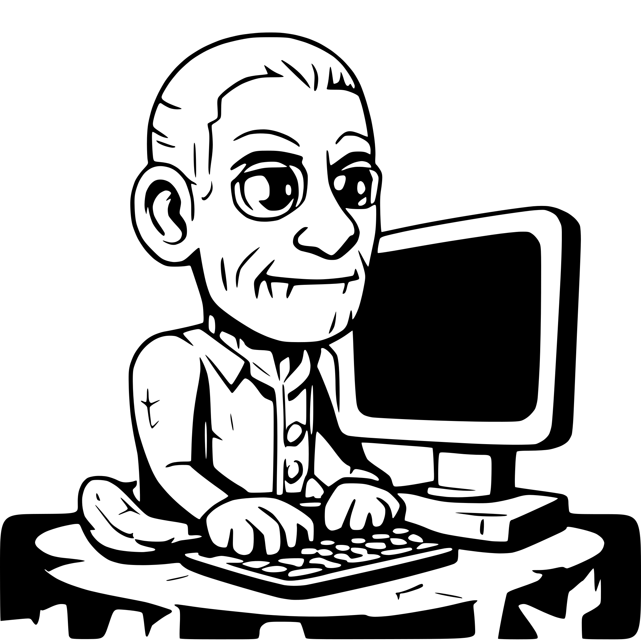 AI-generated SVG of a old grandfather on old computer