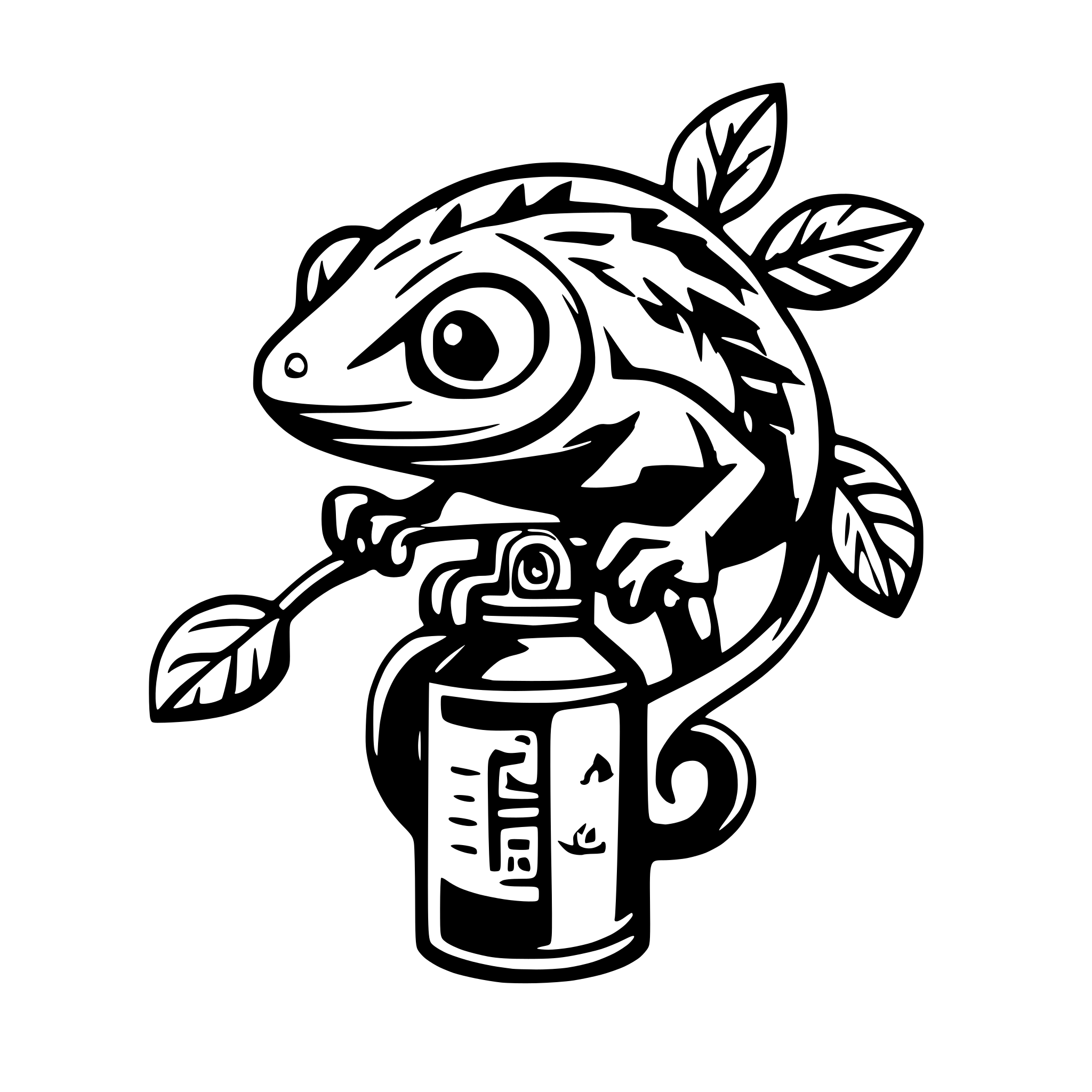 AI-generated SVG of 'chameleon with spray cans'