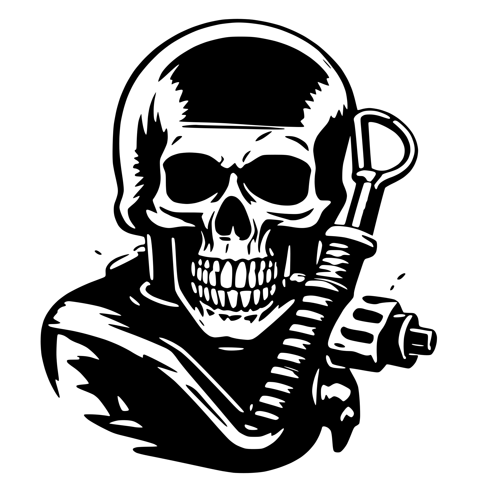 AI-generated SVG of 'skull biting welding'
