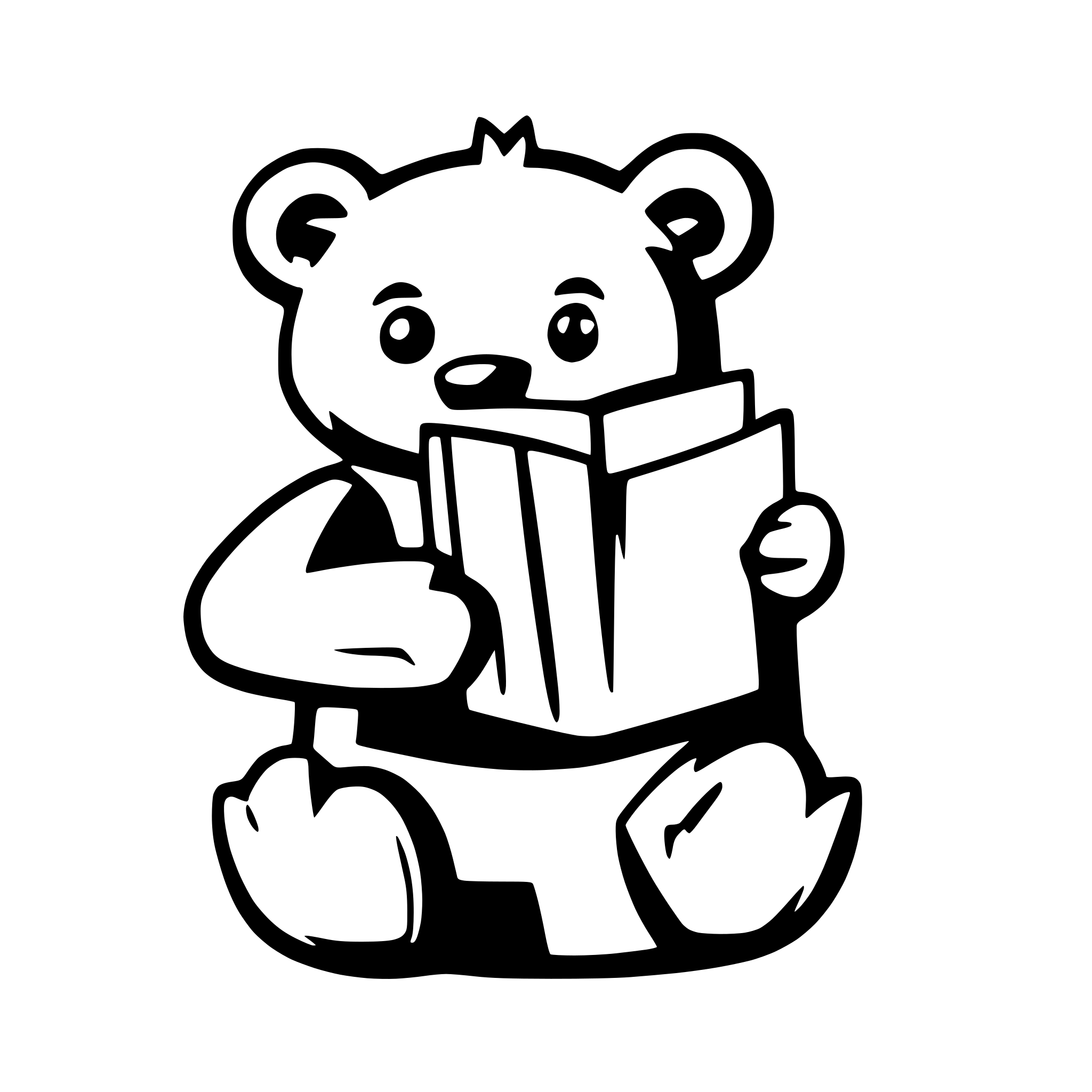 AI-generated SVG of a sitting teddy bear holding book