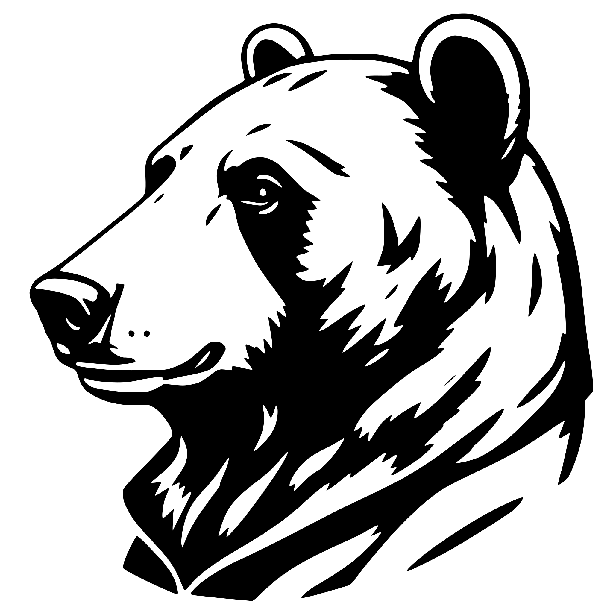 AI-generated SVG of 'Side headshot of a bear wearing earbuds in his ears'