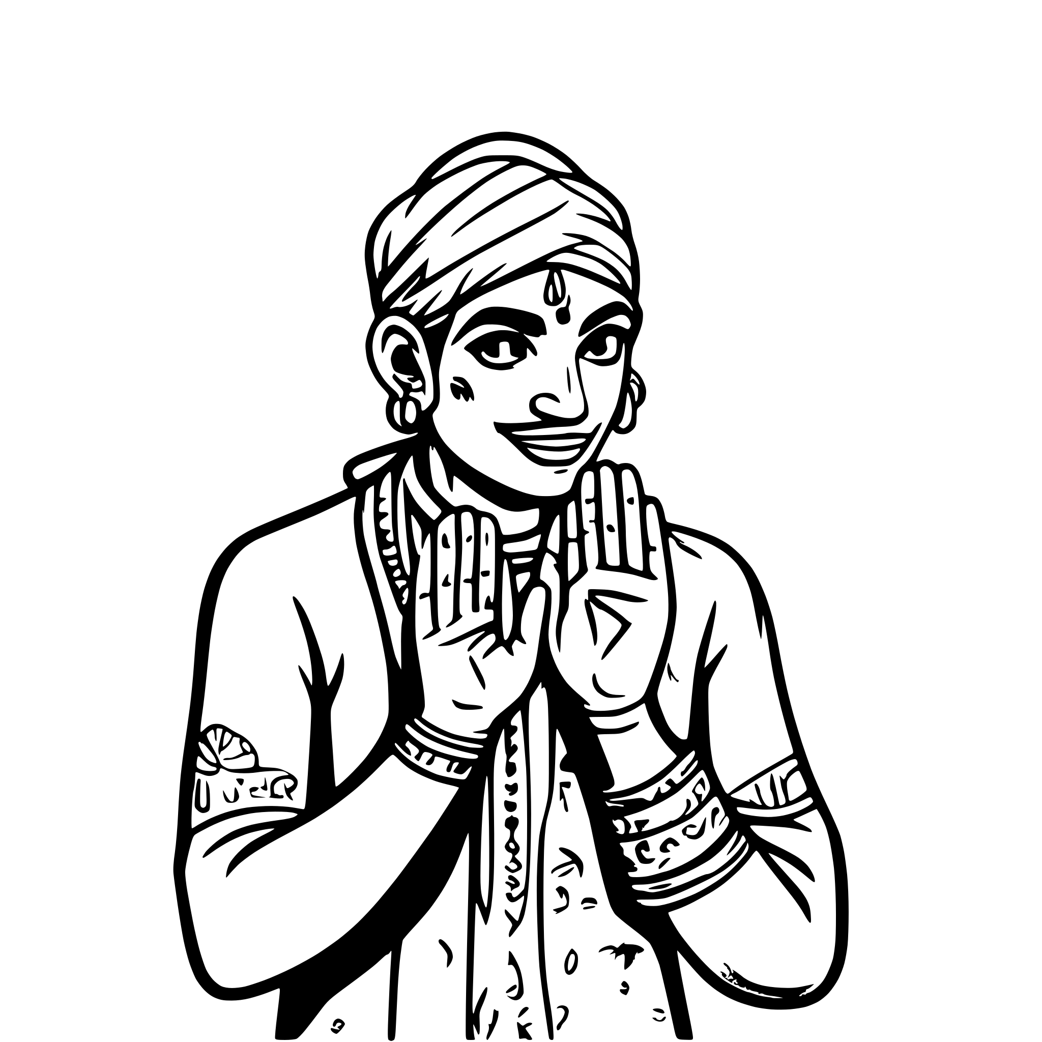 AI-generated SVG of a charming indian man of white complexion and twinkle in eyes doing namaste