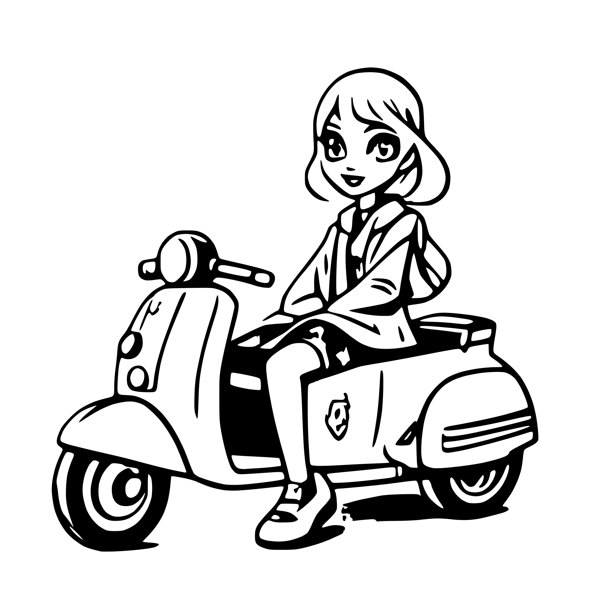 AI-generated SVG of a Woman on a vespa