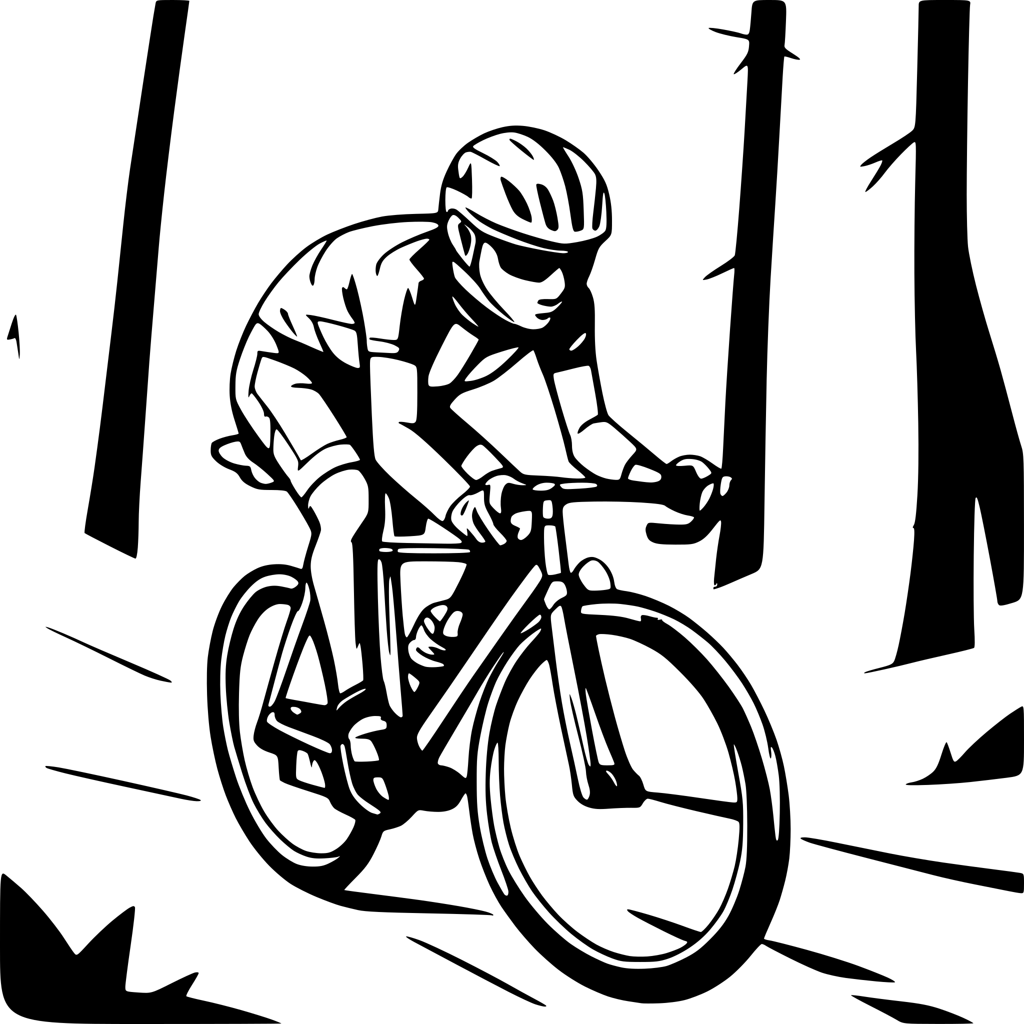 AI-generated SVG of 'create me a lineart of a cyclist on his race cycle driving through a forrest uphill'