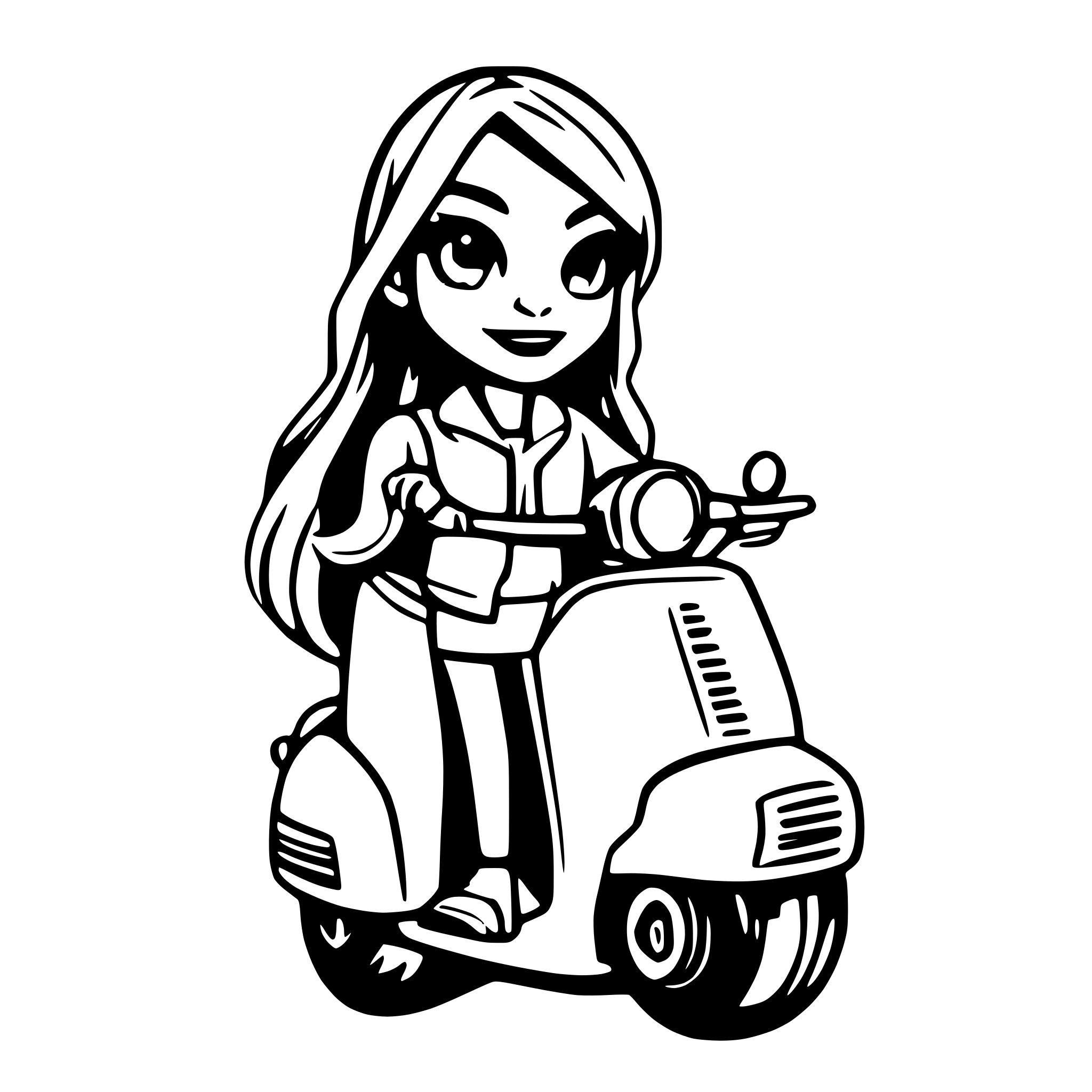 AI-generated SVG of a Shoulderlong Hair Iris on a vespa Numbers 40