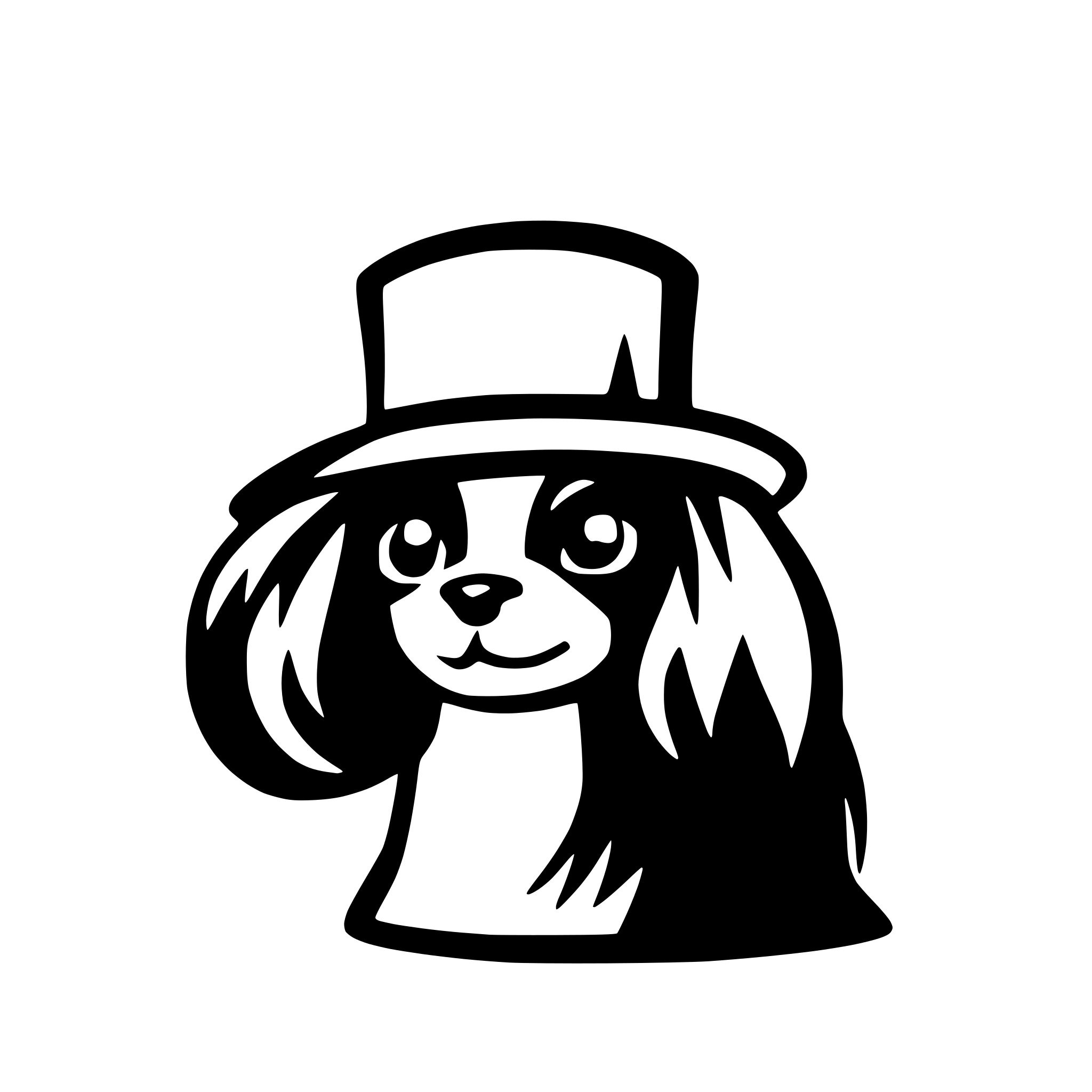 AI-generated SVG of a only the head of a cavalier King Charles spaniel with a sombrero. very minimalstic. only the outlines