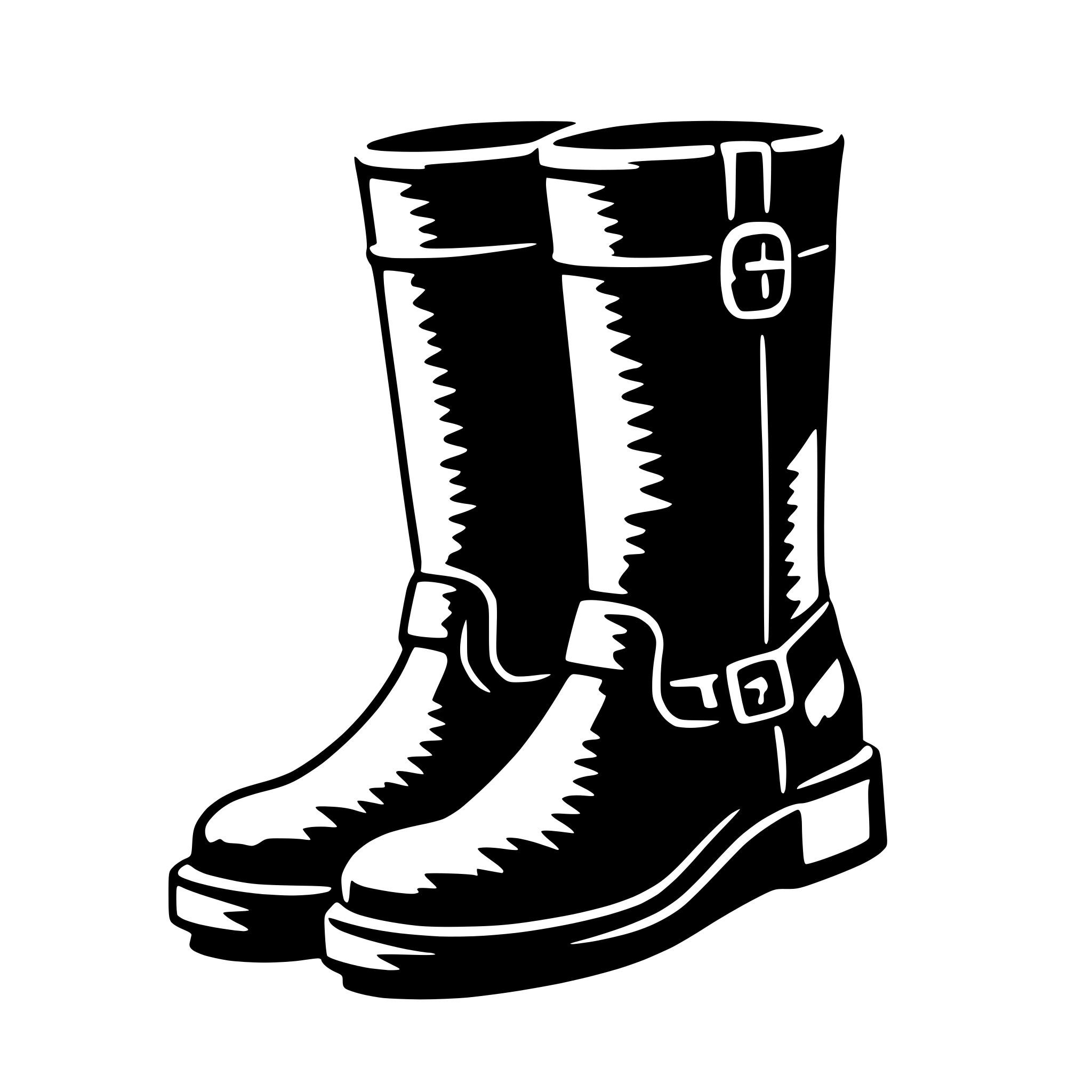 The SVG shows a single black boot with a visible lace-up closure, featuring a buckle with the letter "G" on the side. The boot has a thick, sturdy appearance with a rounded toe and a flat sole. The style of the SVG is a simple, clean line drawing, which is typical for vector graphics. There are no other objects or interactions depicted in the SVG. 