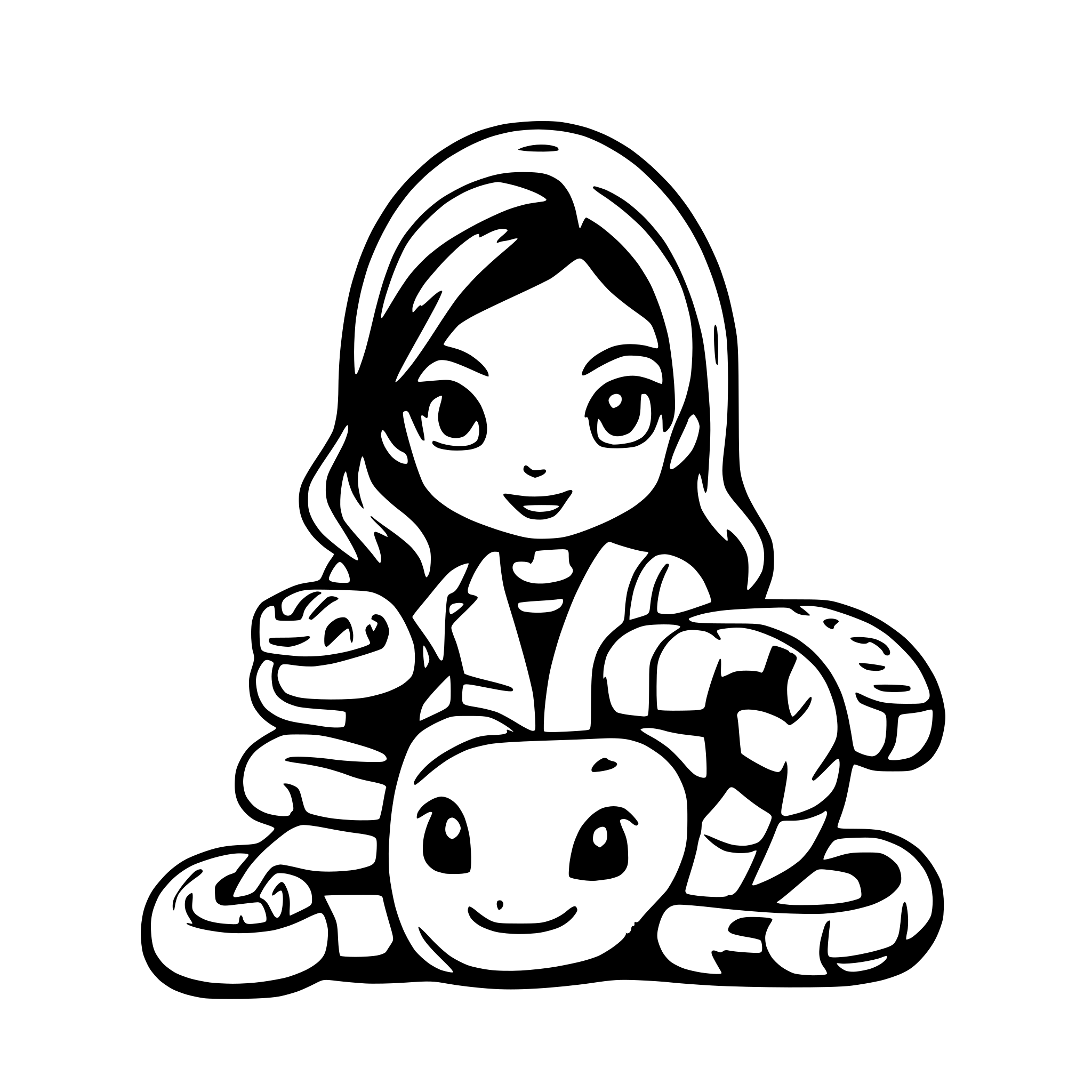 AI-generated SVG of a wealth of god surrounded by a cute snake