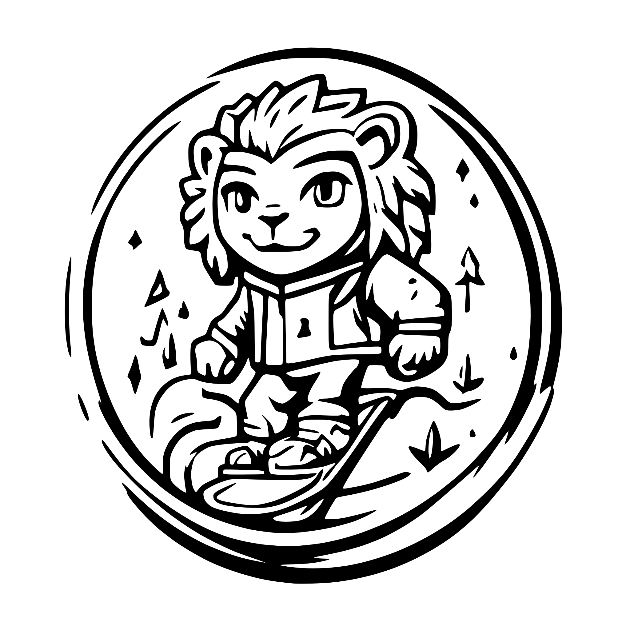 AI-generated SVG of a lion child snowboarding