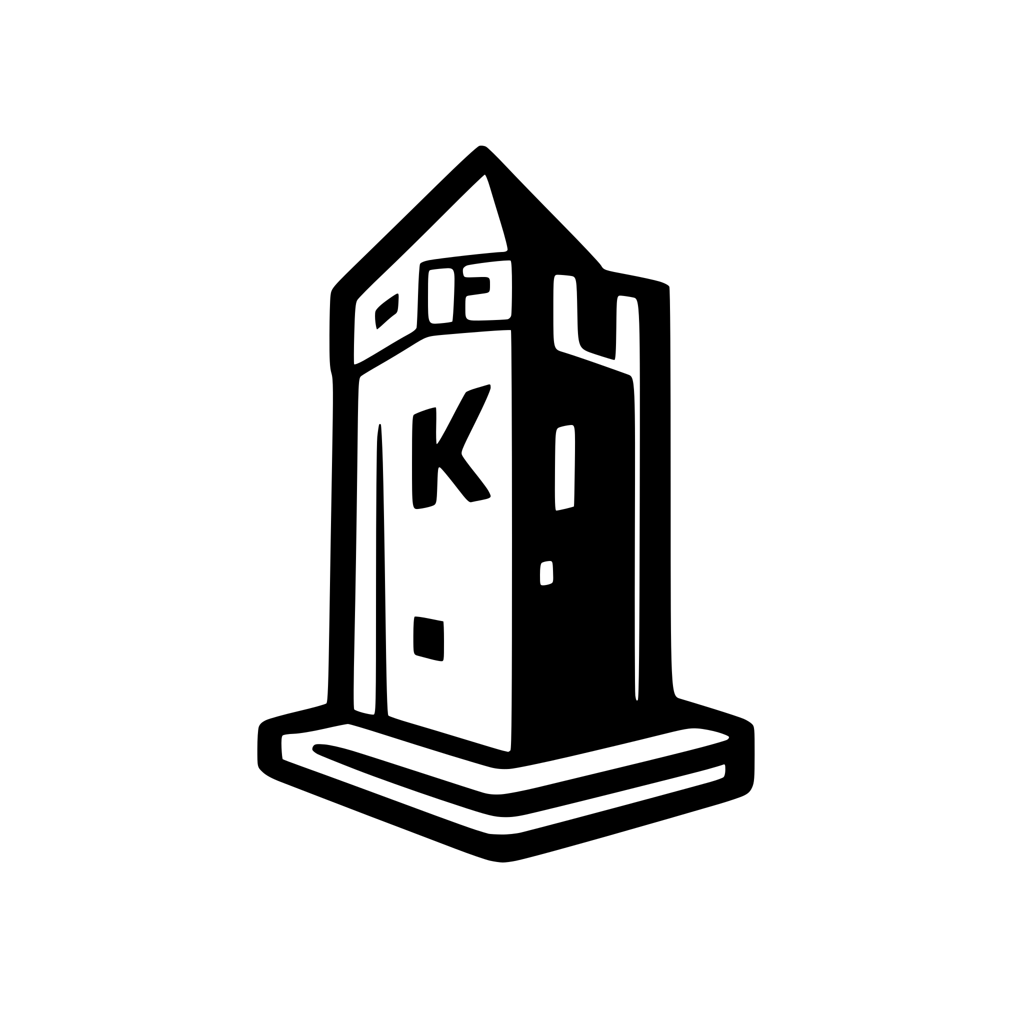 AI-generated SVG of a Logo design for 'Kastle'. Abstract, minimalist, geometric letter 'K'. The 'K' should subtly form the outline of a modern castle turret or a strong, protective shield. Emphasize clean, bold lines. The left vertical stroke of the 'K' could extend slightly upwards like a stylized tower. Use a sophisticated, muted color palette, such as deep charcoal and cool silver, or dark teal and subtle grey. Convey strength, security, organization, and a central, trustworthy repository. Vector art, flat design,