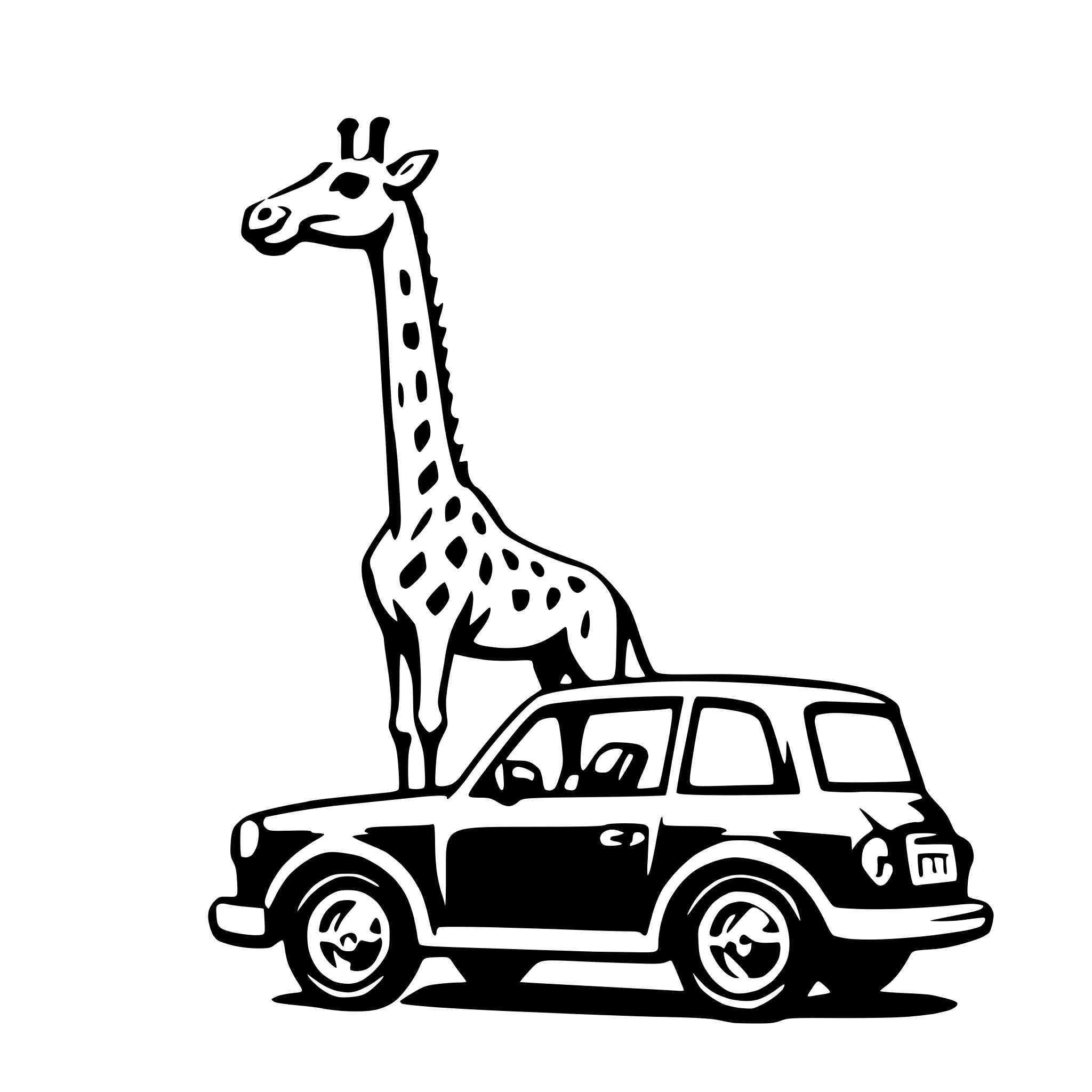 AI-generated SVG of a giraffe in car