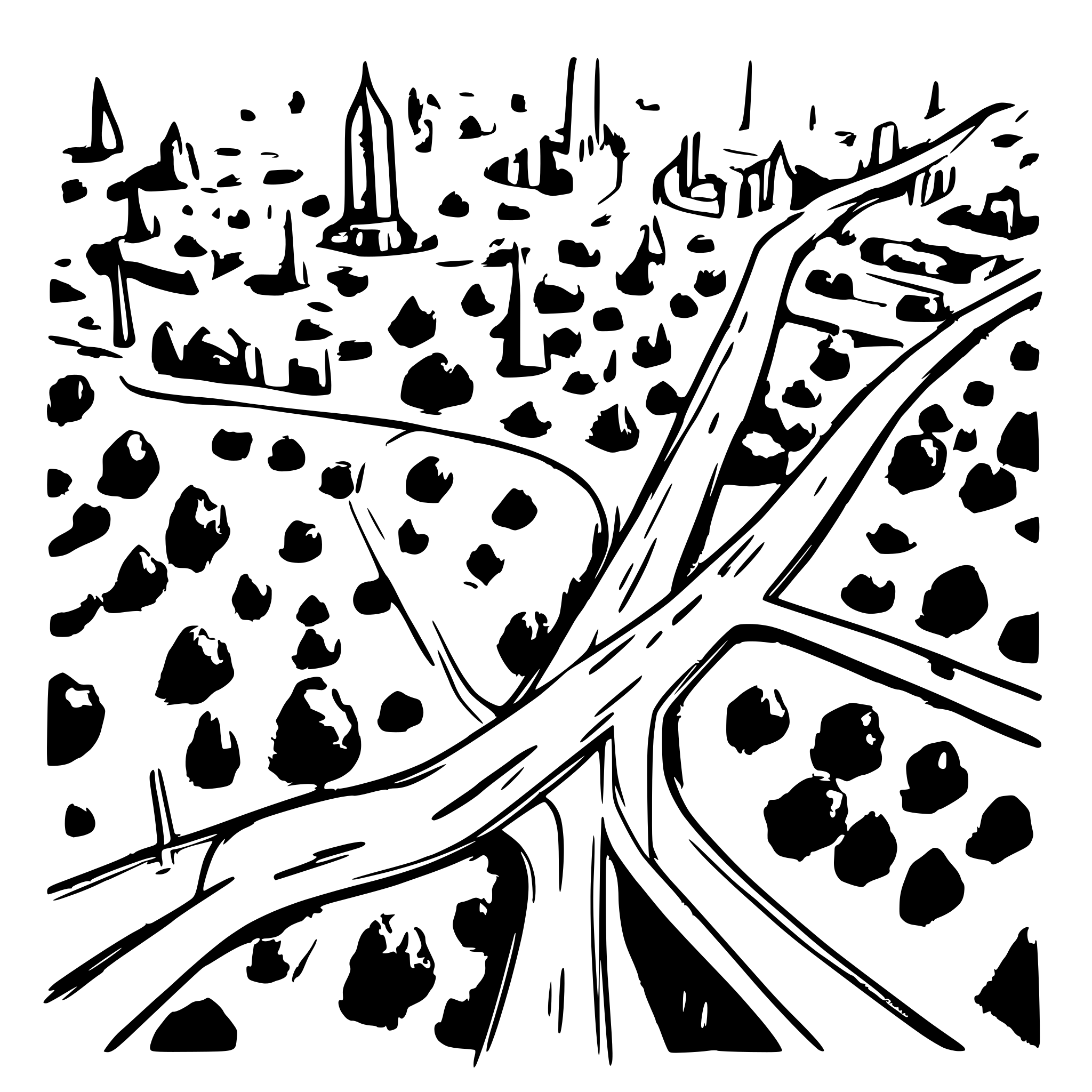 AI-generated SVG of 'map of tehran outline and most importatnt road in it'