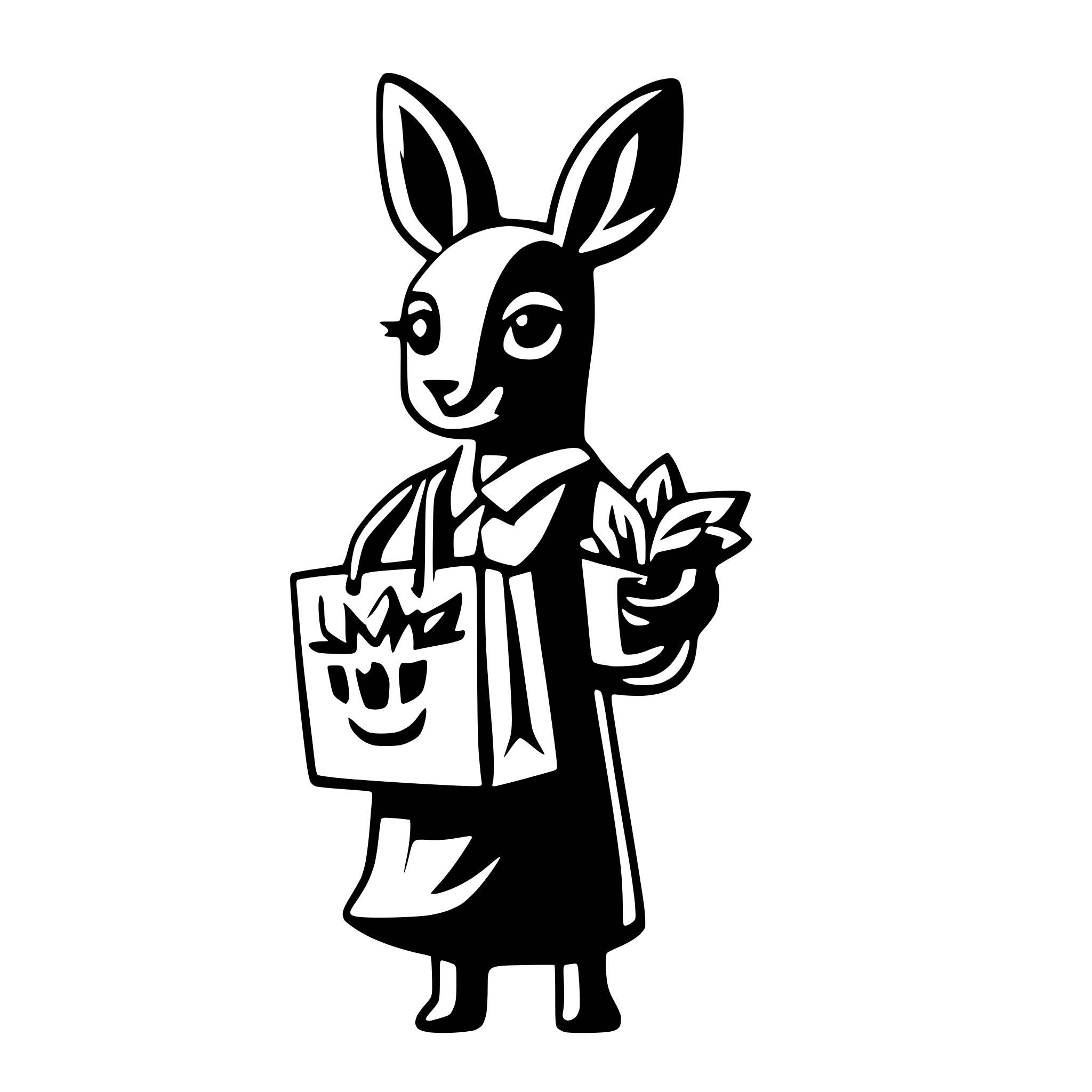 AI-generated SVG of a Minimalistic logo for meal planning app featuring a mother kangaroo holding shopping bags from the grocer