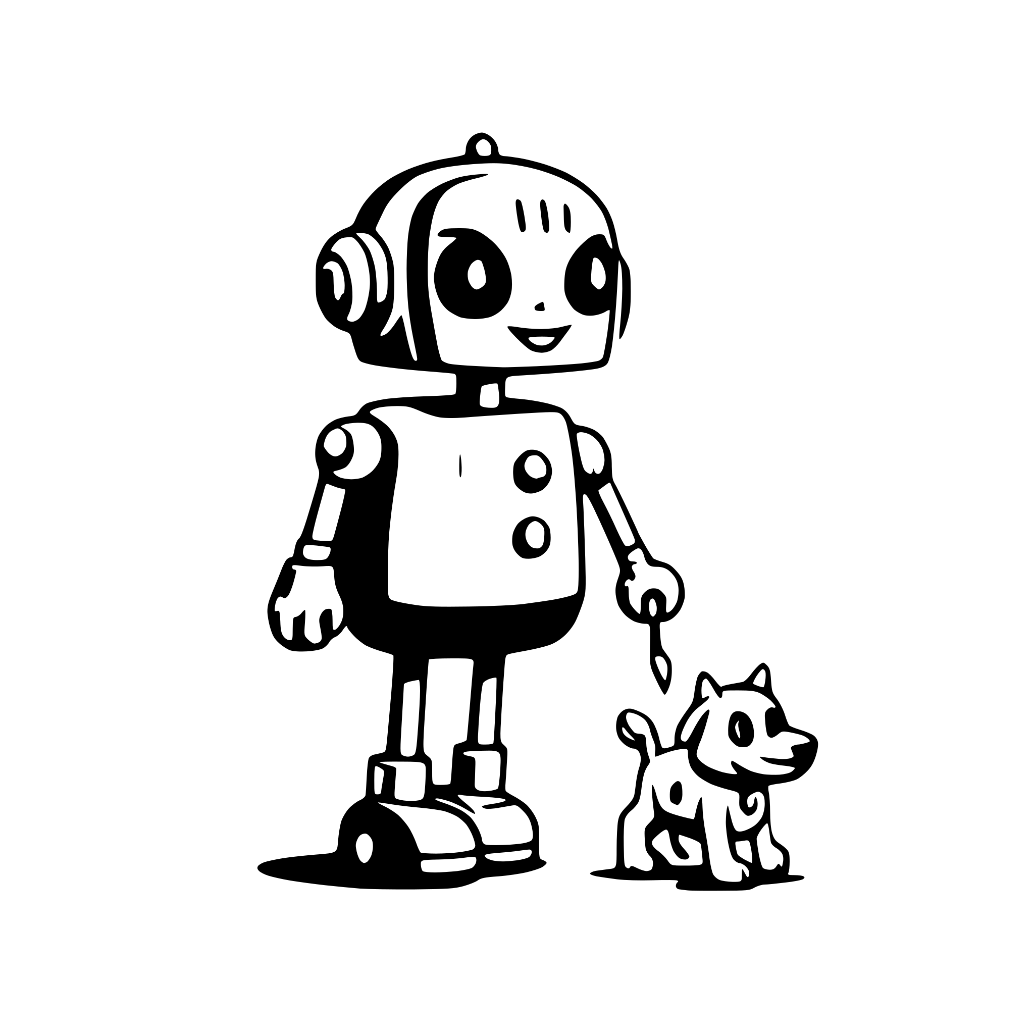 AI-generated SVG of a a quirky robot walking a dog