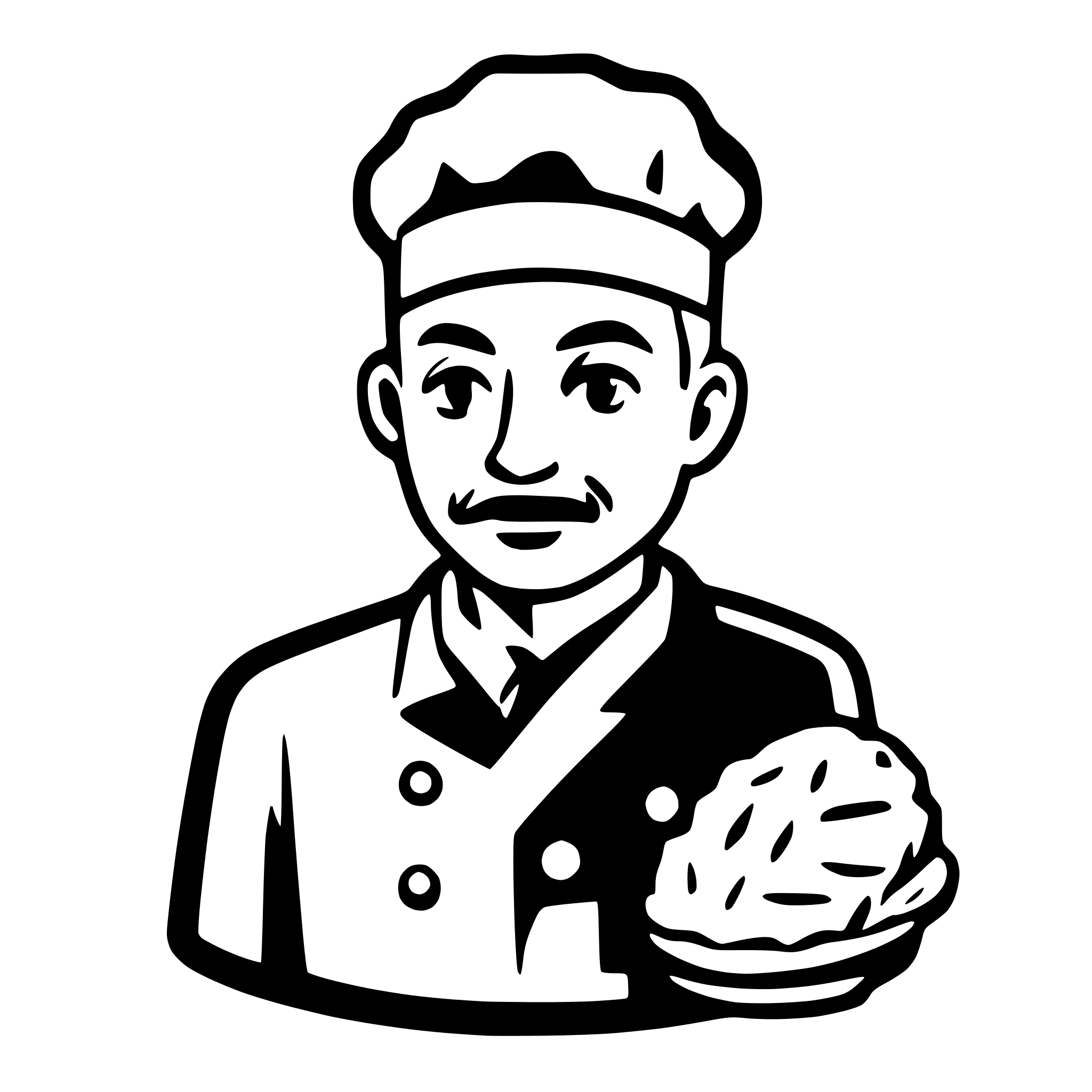 AI-generated SVG of a French Artisan Baker Icon, small simple. Old guy with french head vector drawing, bread
