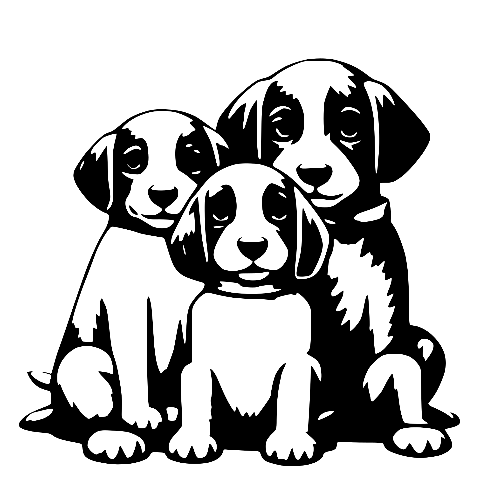 AI-generated SVG of 'three puppies holding hands'