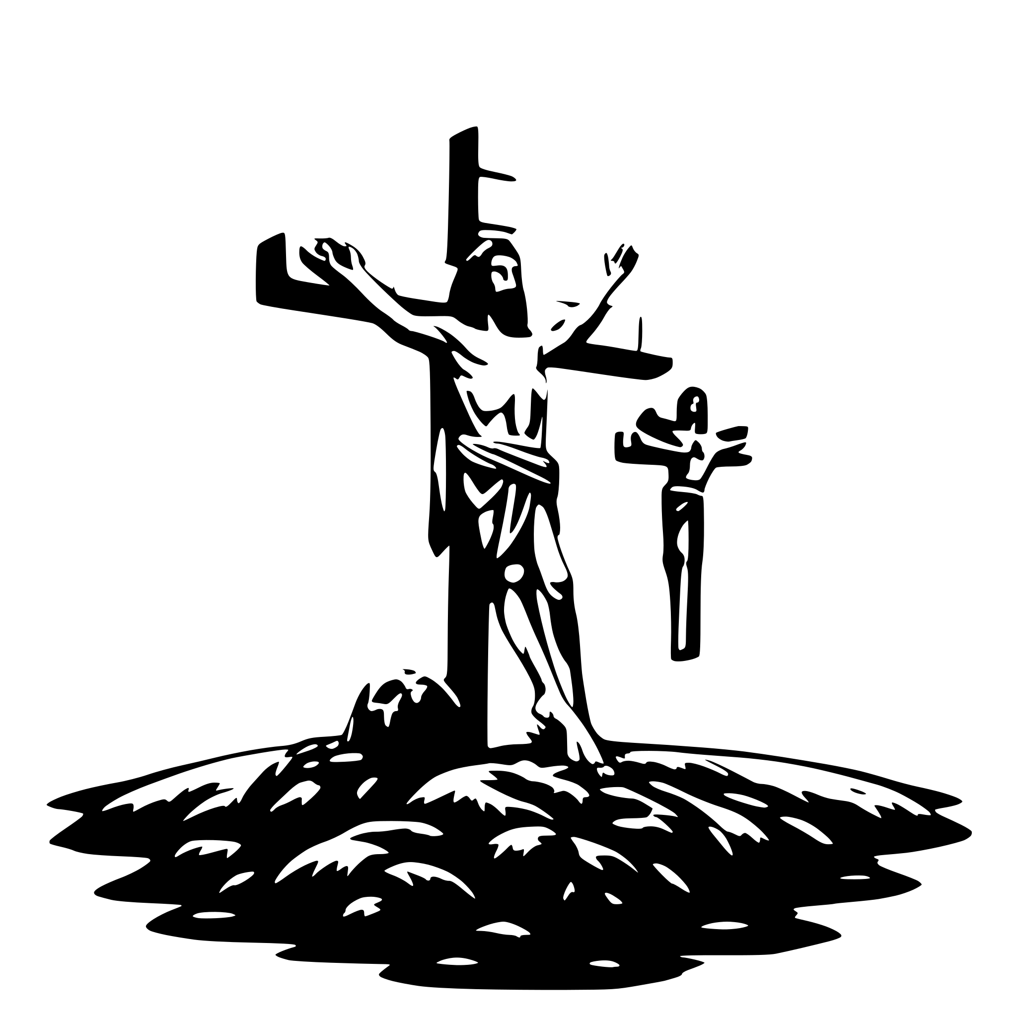 AI-generated SVG of 'The planet earth and jesus dying on the cross with rain falling down from jesus onto the earth'